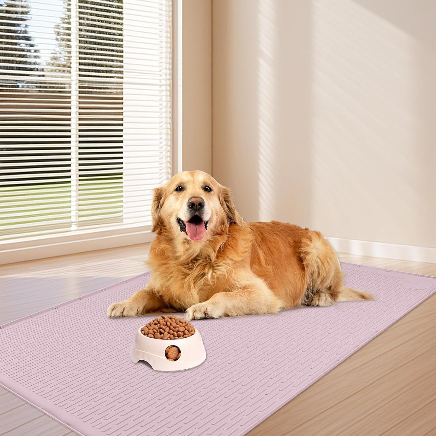 Dog Food Mat, Extra Large 40" x 28" Silicone Pet Feeding Mat with Raised Edge Pet Placemat for Small, Medium, and Large Pets Non-Slip, Easy to Clean (Pink)