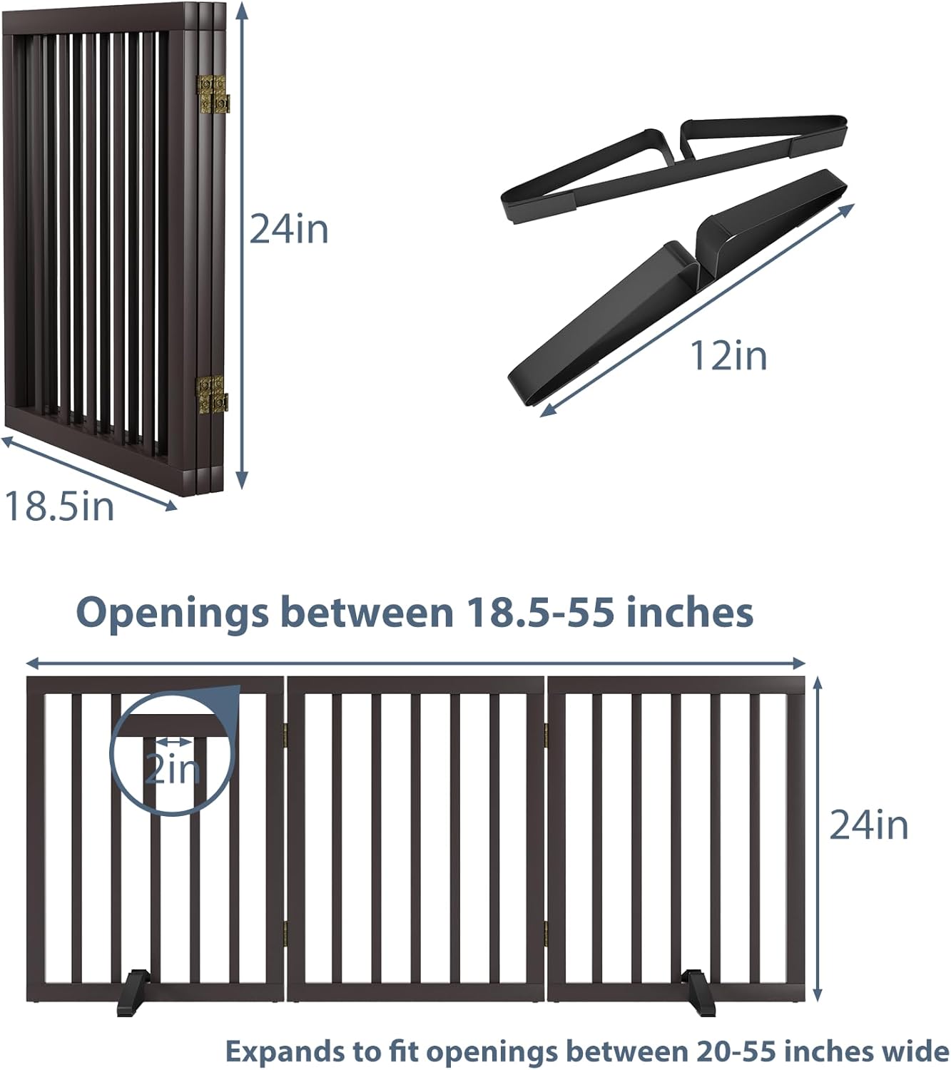 Dog Gates for Doorways Stair House Freestanding Pet Gates for Dogs Wooden Dog Gate with Support Feet Indoor Fence