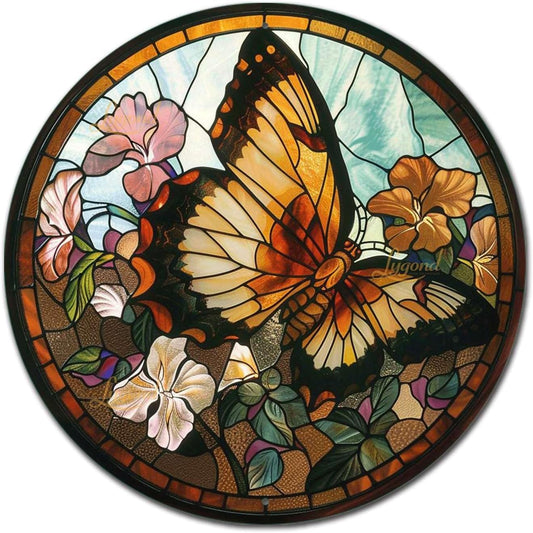 Lygond Metal Butterfly Stained Glass Tin Sign for Garage 88 Inches