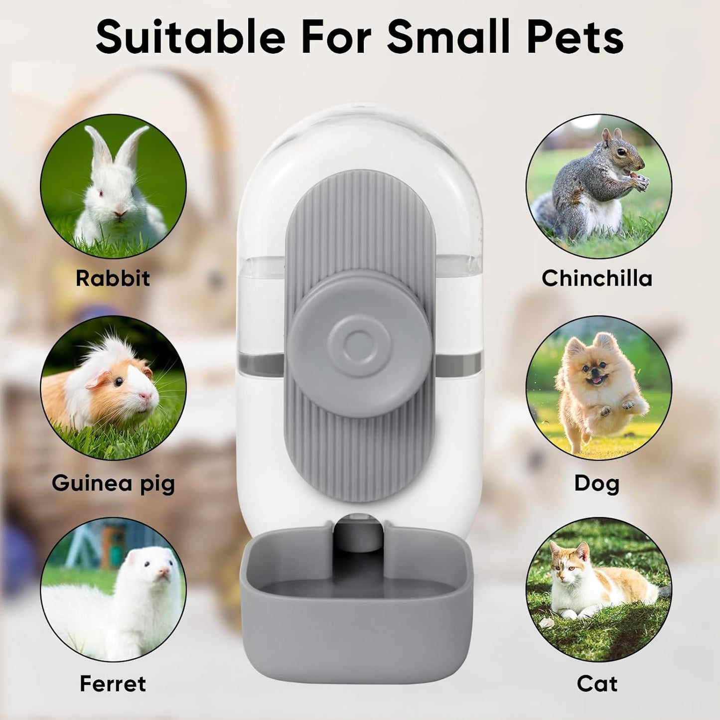 28oz Hanging Automatic Water Dispenser,Rabbit Water Bottle,Bunny Guinea Pig Ferret Water Bowl for Cage,Suitable for Small Animal Puppies(Cage Grid Spacing Over 1.2'') (Gray)