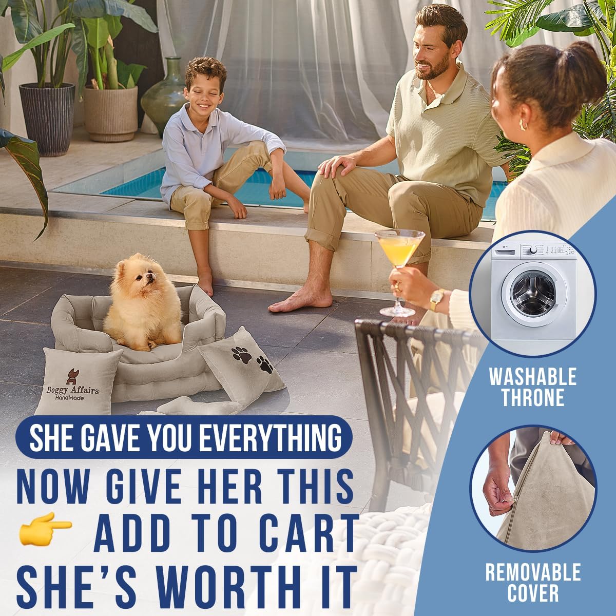 Luxury Dog Bed Chesterfield – Handcrafted Velvet Throne for Dogs | Joint Support, Calming & Temp-Regulating Comfort | Durable 5+ Years, Anti-Claw, Washable 100+ Times –Ivory, Size: XS