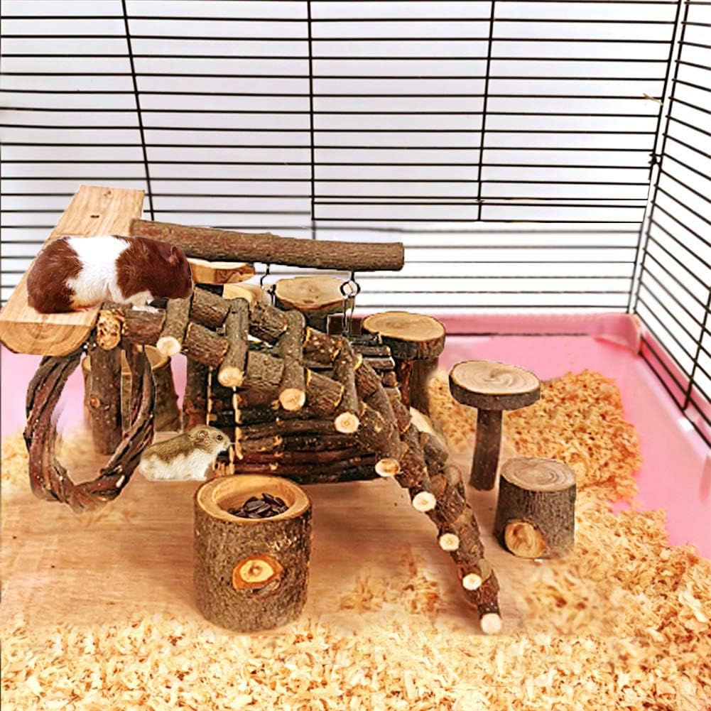 Tfwadmx Wooden Hamster Playground Platform, Small Animals Activity Set Climbing Bridge Ladder Ramps Toys for Mouse Dwarf Hamster Gerbil Chinchilla Guinea Pig Sugar Glider Syrian Hamster