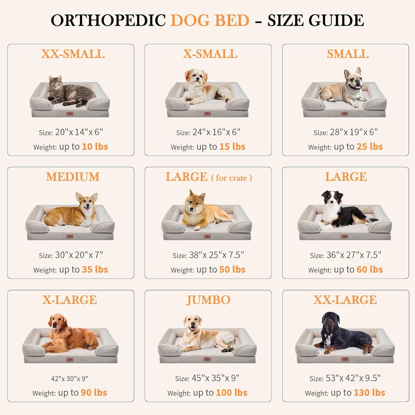 Comfort Expression Small Dog Beds Waterproof Orthopedic Foam Dog Sofa Beds for Medium Dogs Comfy Pet Bed with Washable Removable Cover & Non-Slip Bottom(Small,Beige)