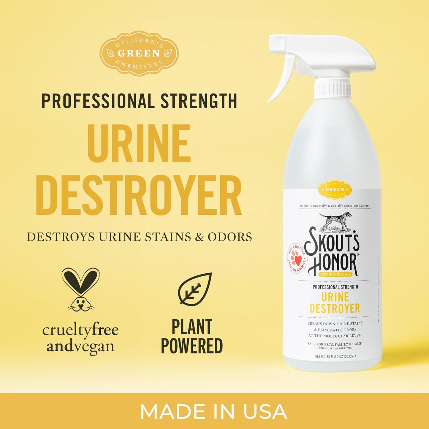 Skout's Honor Dog Urine Destroyer, Professional Strength, Plant-Powered, Cruelty-Free Urine Eliminator for Carpets and Indoor Living Spaces, 35 oz