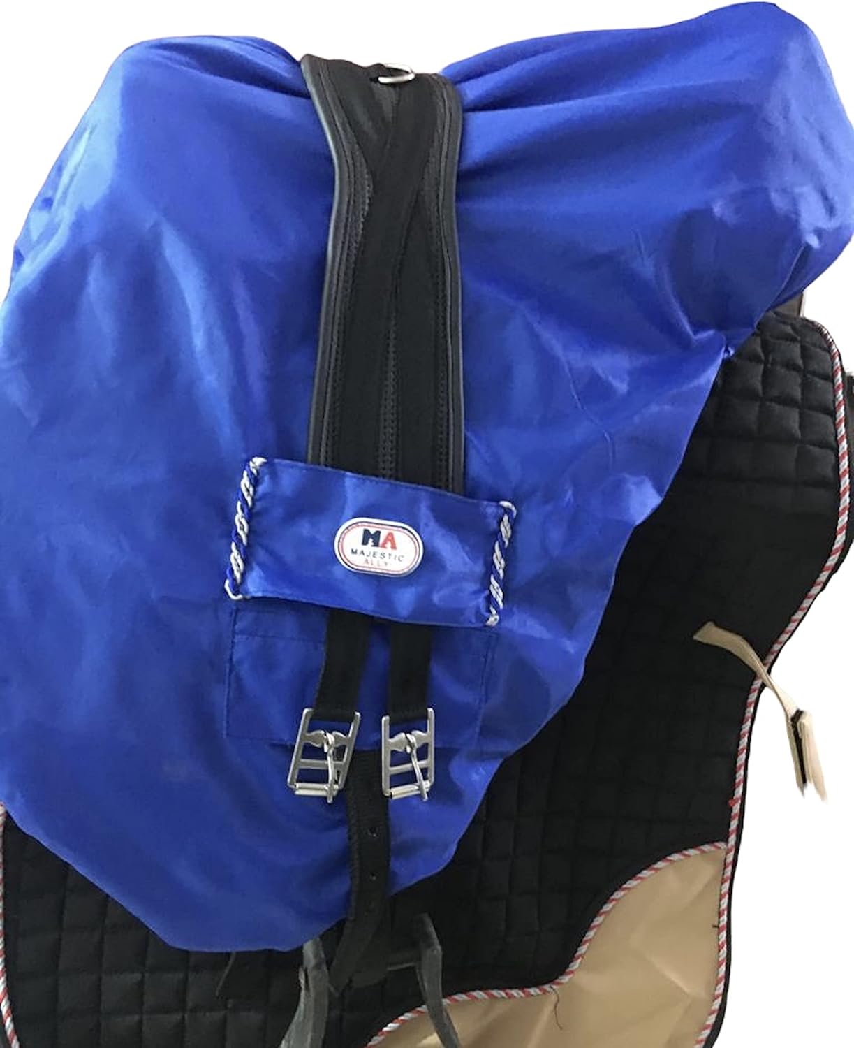 Majestic Ally Nylon Waterproof Fleece Lined Ride On English Saddle Cover-Multiple Color (Royal Blue)