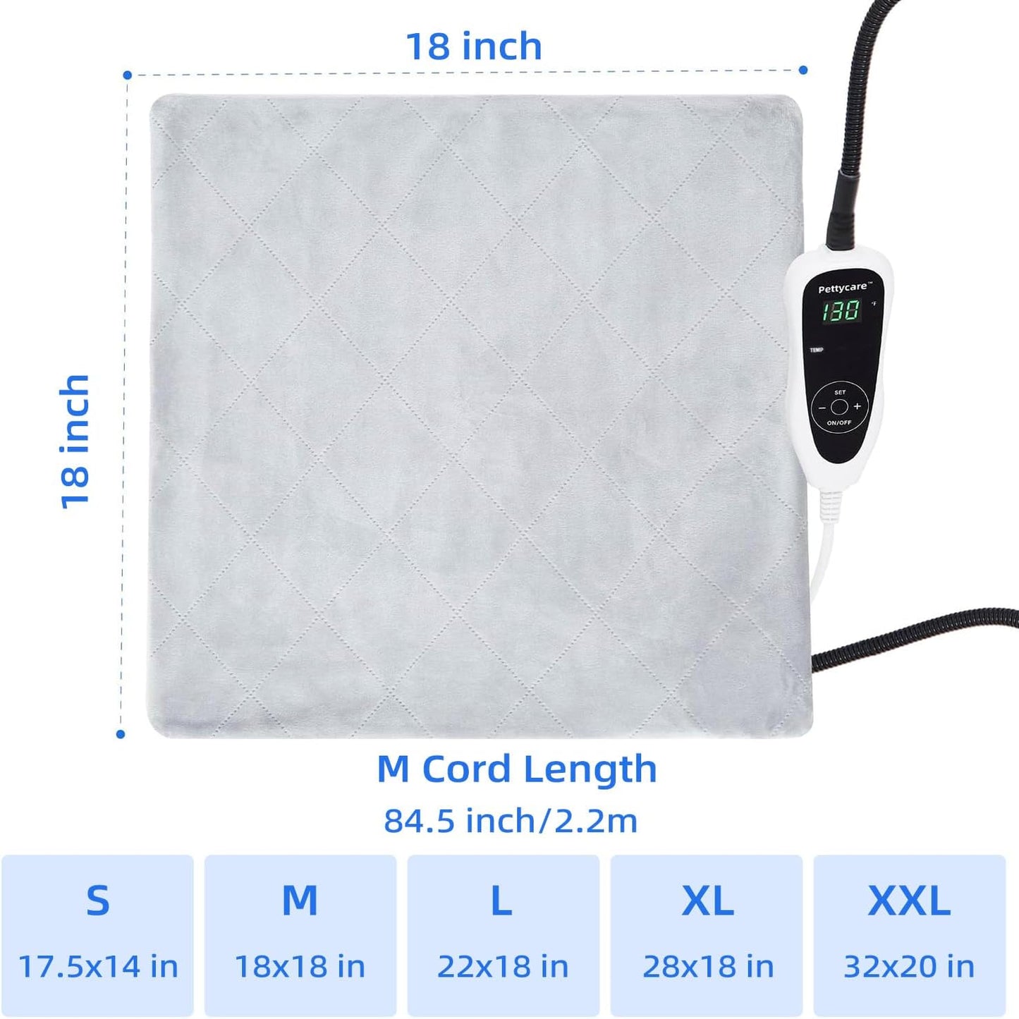pettycare Pet Heating Pad for Dog Cat, Electric Heating with Steel-Wrapped Cord, 25-Level Timer & 11-Level Temperature Indoor Warming Pads Easy Clean for Puppy Cat Dog M 18x18inch