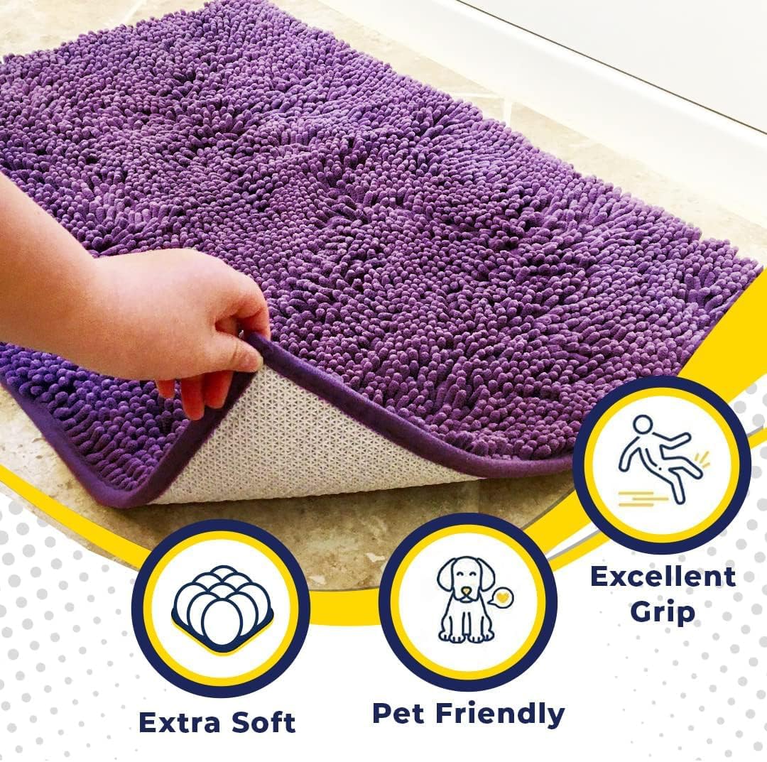 Muddy Mat® Original Dog Door Mat for Muddy Paws, Super Absorbent Microfiber, Non-Slip Washable Pet Rug, Quick Dry Chenille Entryway Carpet, Machine Washable Indoor Outdoor mat, Purple 18"x28"