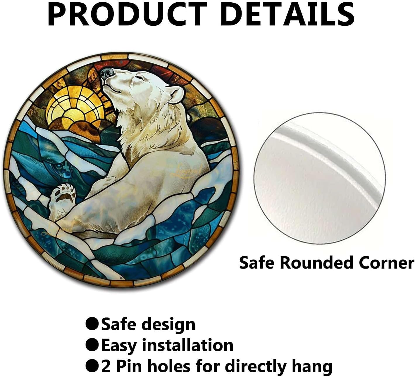 Lygond Metal Polar Bear Toilet Decor - Circular Stained Glass Tin Sign, 1212 Inches