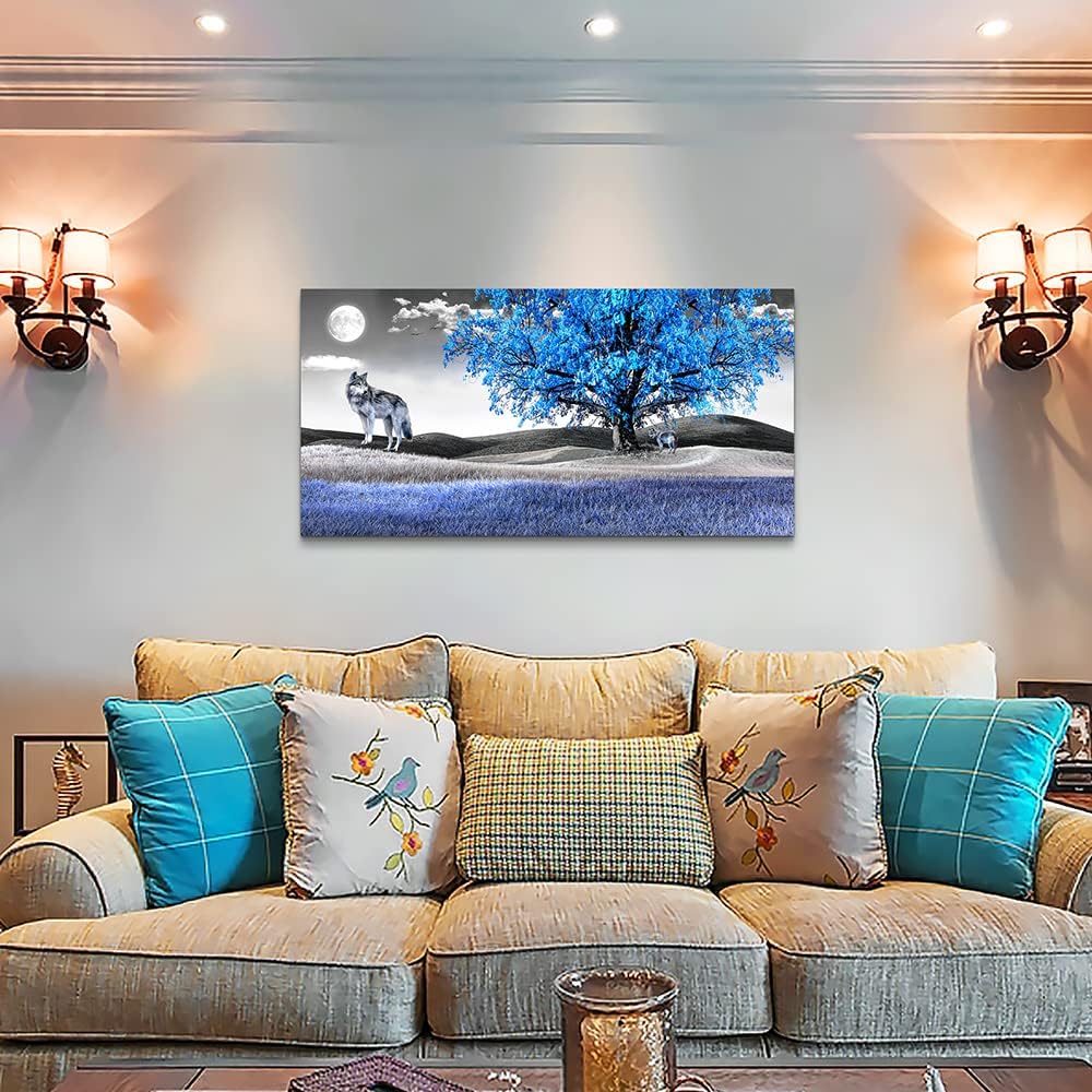 Canvas Wall Art For Living Room Family Wall Decor For Bedroom Modern Office Decorations Blue Tree Wall Pictures Artwork Black And White Scenery Paintings Room Canvas Art Prints Home Decor 20" X 40"