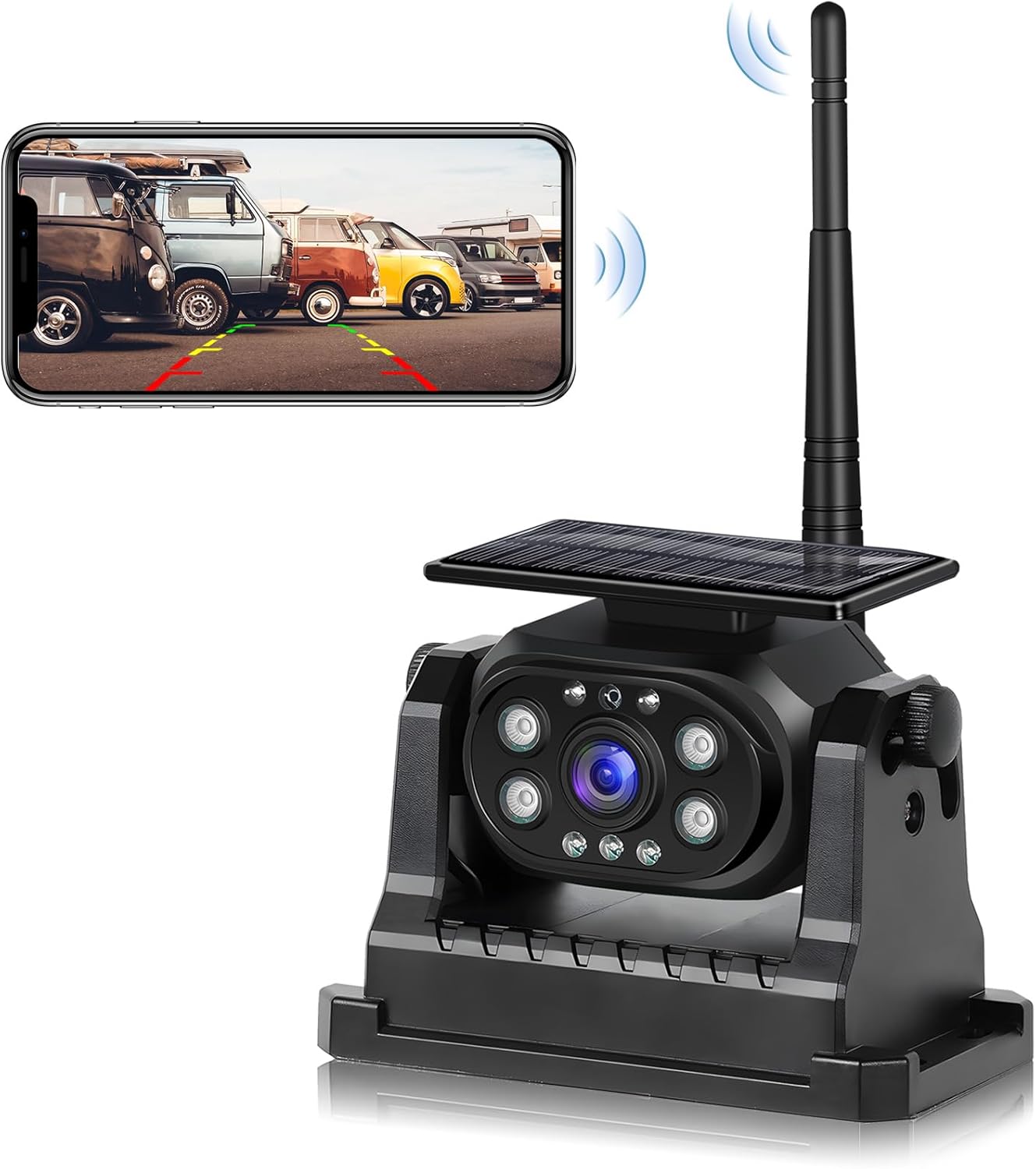 Hikity Wireless Backup Camera Solar Magnetic WiFi, HD 1080P Rechargeable Rear View Camera for Truck/Trailer/RV/Camper, IP68 Waterproof Reverse Camera, Clear Nigh Version, Wide Angle