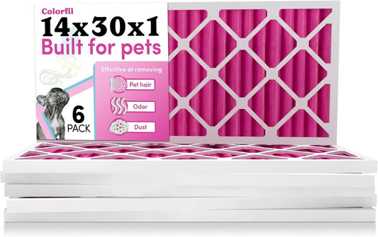 Colorfil 14x30x1 Air Filter (6-Pack) | Made in the USA | Color Changing | Remove Cat and Dog Odor | MERV 8 for Pet Hair Dander and Dust | 13.75"x29.75"x0.75" Exact Size