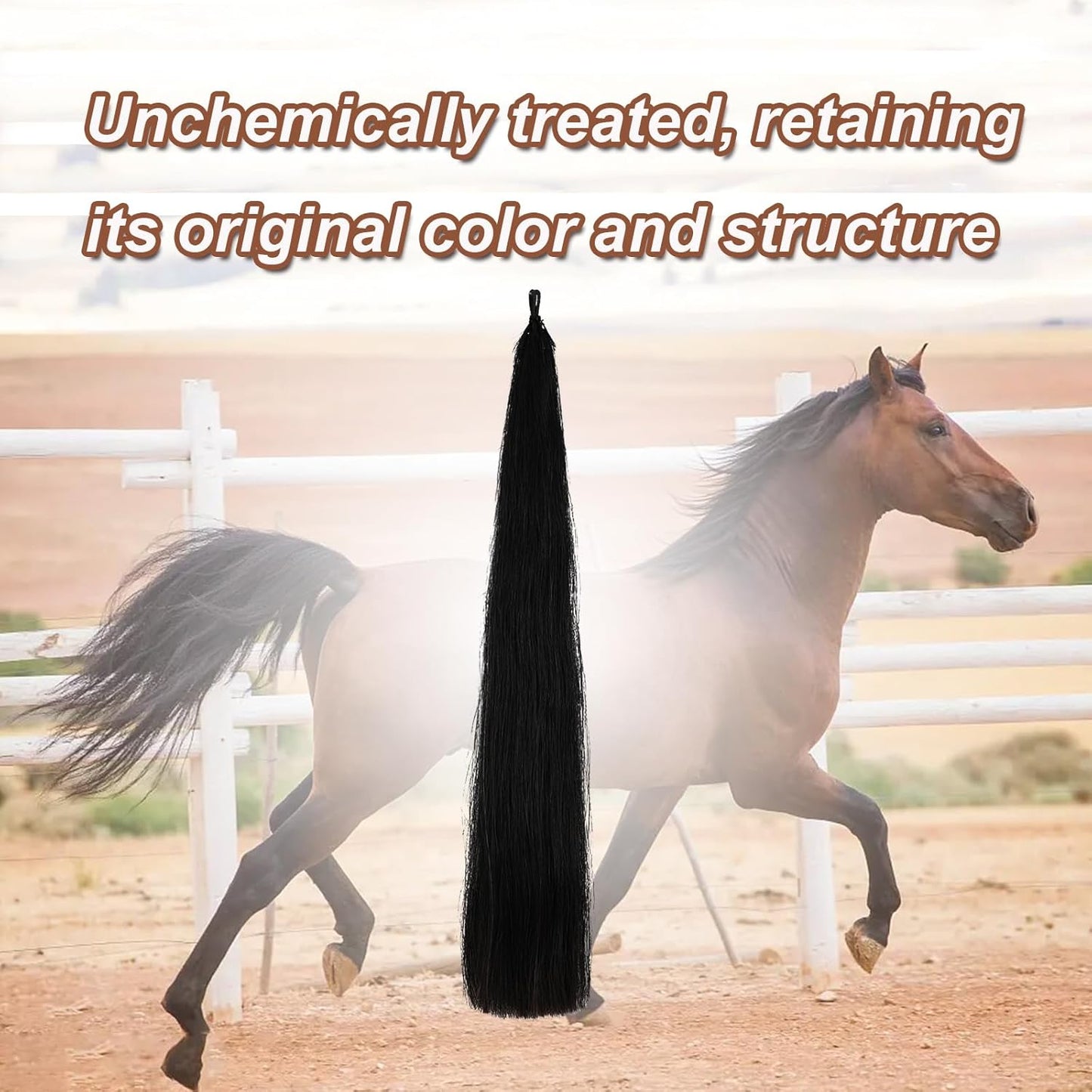 Horse Tail Extensions with Natural Loop Top, Blunt Cut Bottom, 3/8 LB 28-30 Inches Long (Jet Black)