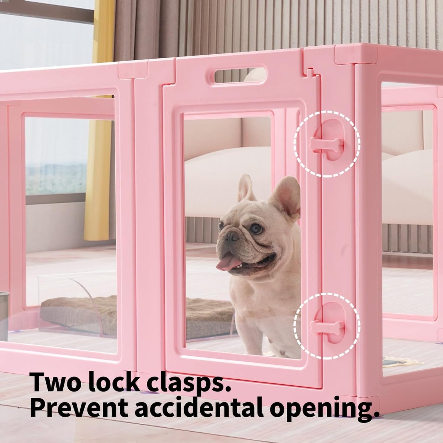 DIY Clear Acrylic Dog Playpen House,Quick Easy Assembly and Disassembly,Strong Floor Suction,Indoor and Outdoor Use,Easy Cleansing Puppy Fence (Sakura Pink, 23.6" H, 10PCS)