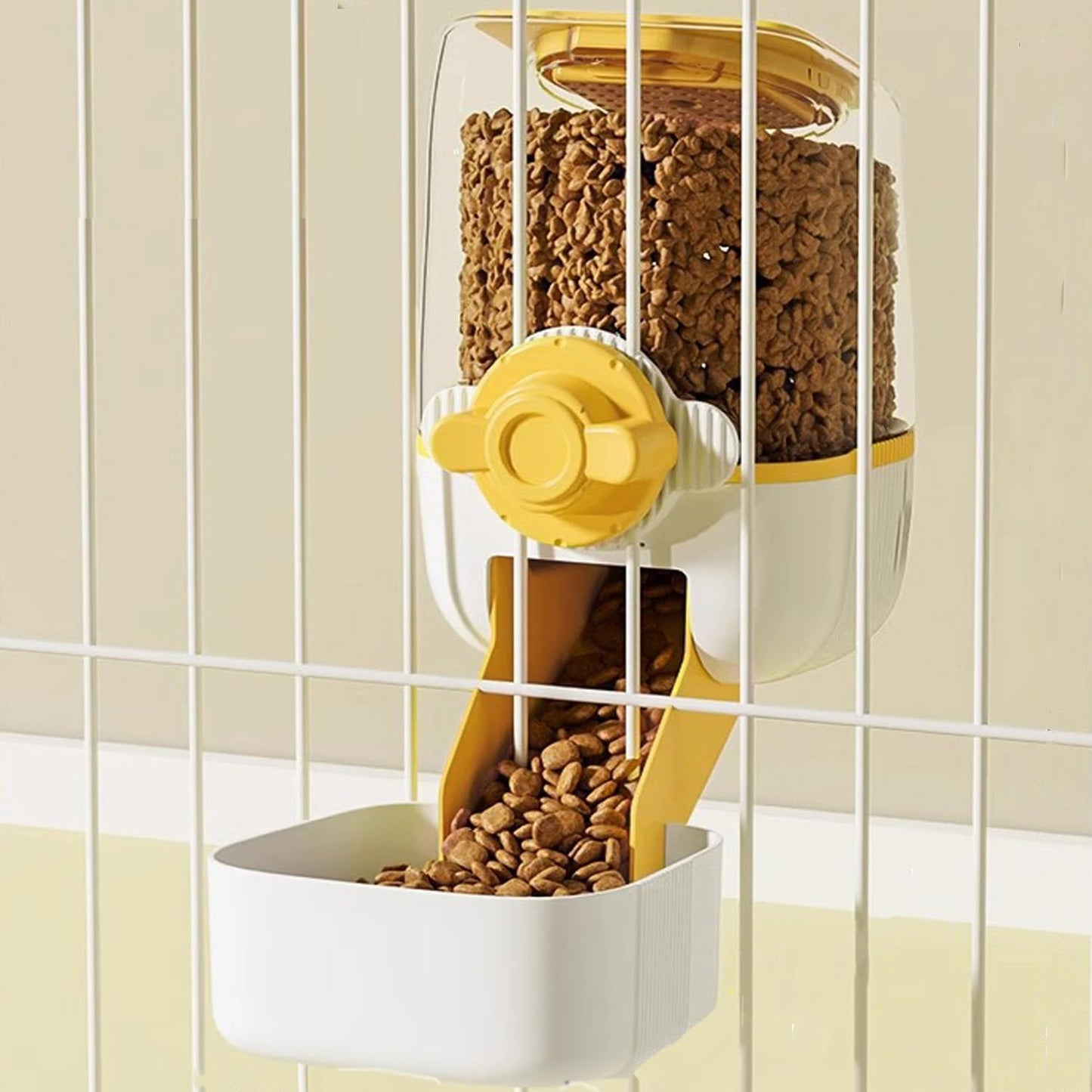 Pet Hanging Automatic Feeders Drinking Bowls,Gravity Rabbit Feeder and Water Set,Cage Cat Food Bowl Feeding Station for Puppy Kitten Chinchilla Hedgehog Guinea Pig Ferret (Yellow-Food)