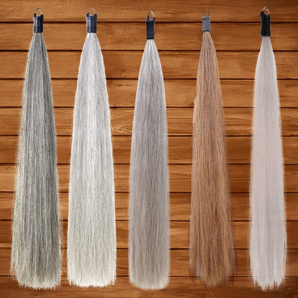 Horse Tail Extensions with Braided Horsehair Loop, Blunt Cut Bottom, 34-36 inches Long and 1 lb Weight (Dark Gray)
