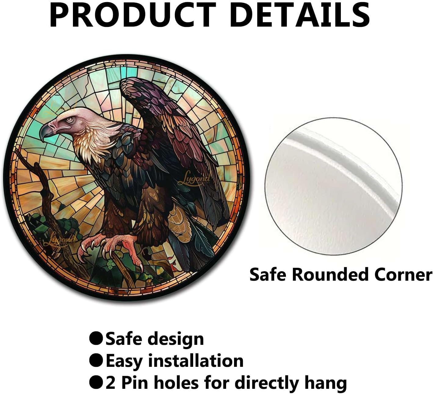 Lygond Metal Sign Tin Sign Circular Stained Glass Vulture Funny Gardening Gift for Patio 8×8 Inches
