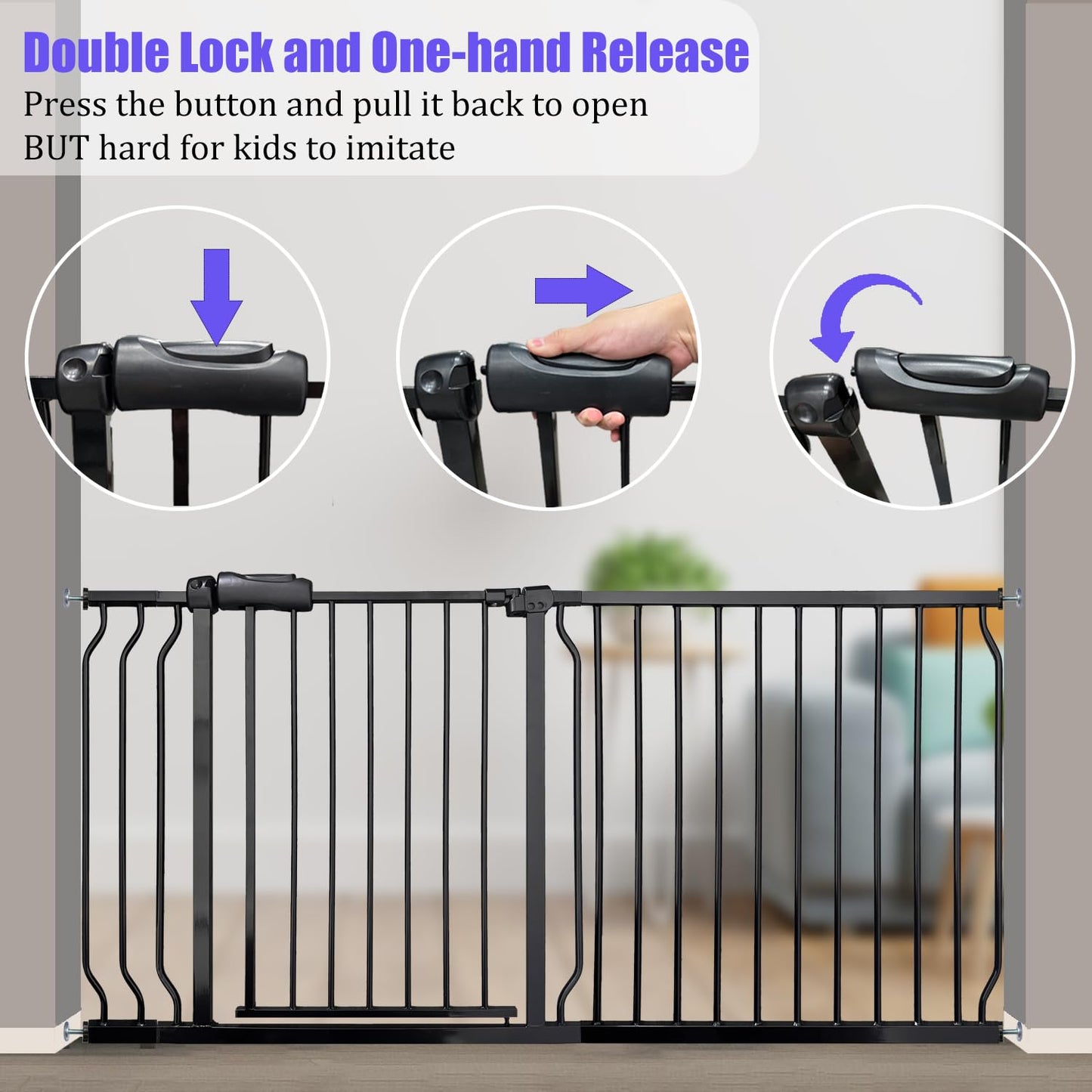 Walk Through Baby & Dog Gate 29-34 Inch, Tension Mounted No Drilling, Indoor Safety Gate for Stairs & Doorways, Metal Design for Kids and Pets, Black
