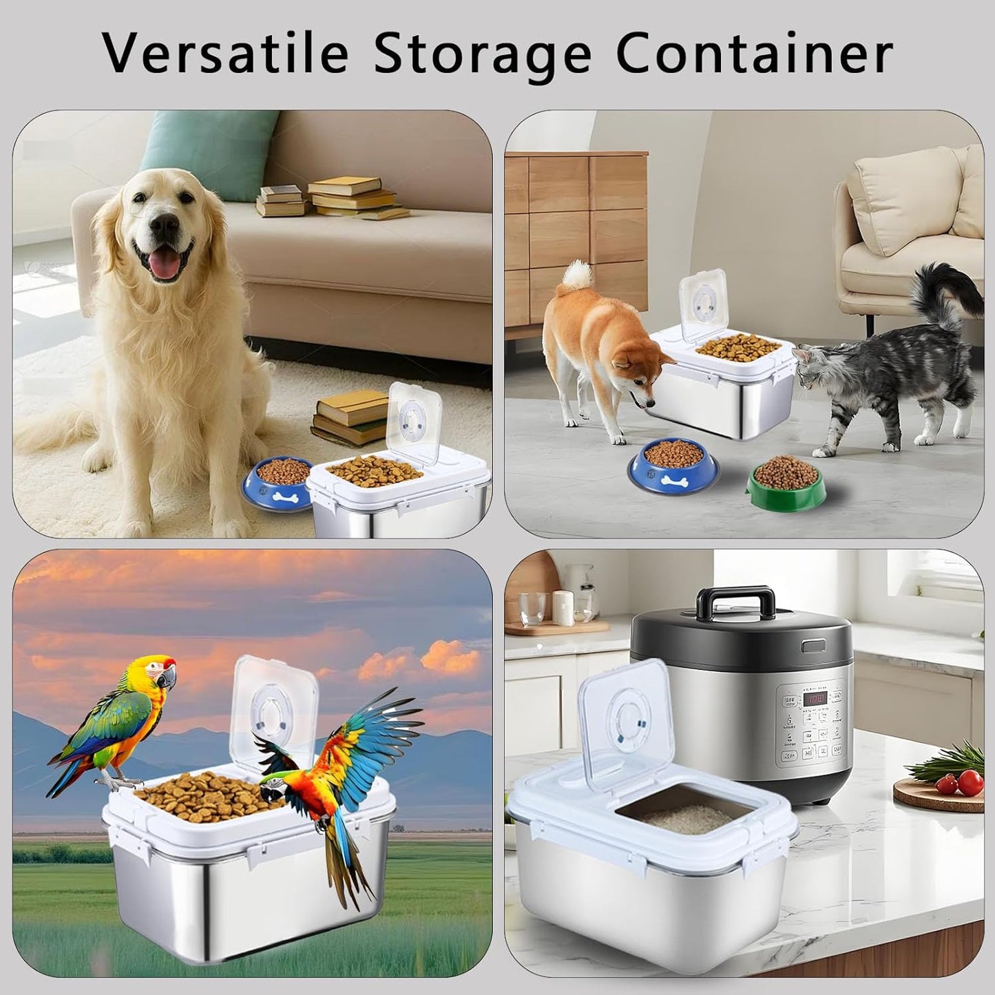 Sanbo Dog Food Storage Container Stainless Steel with Scoop, Airtight Pet Metal Food Storage Bin,Cat Food Canister,Storage Box with Date Tracker for Kitchen (Sliver, 10L)