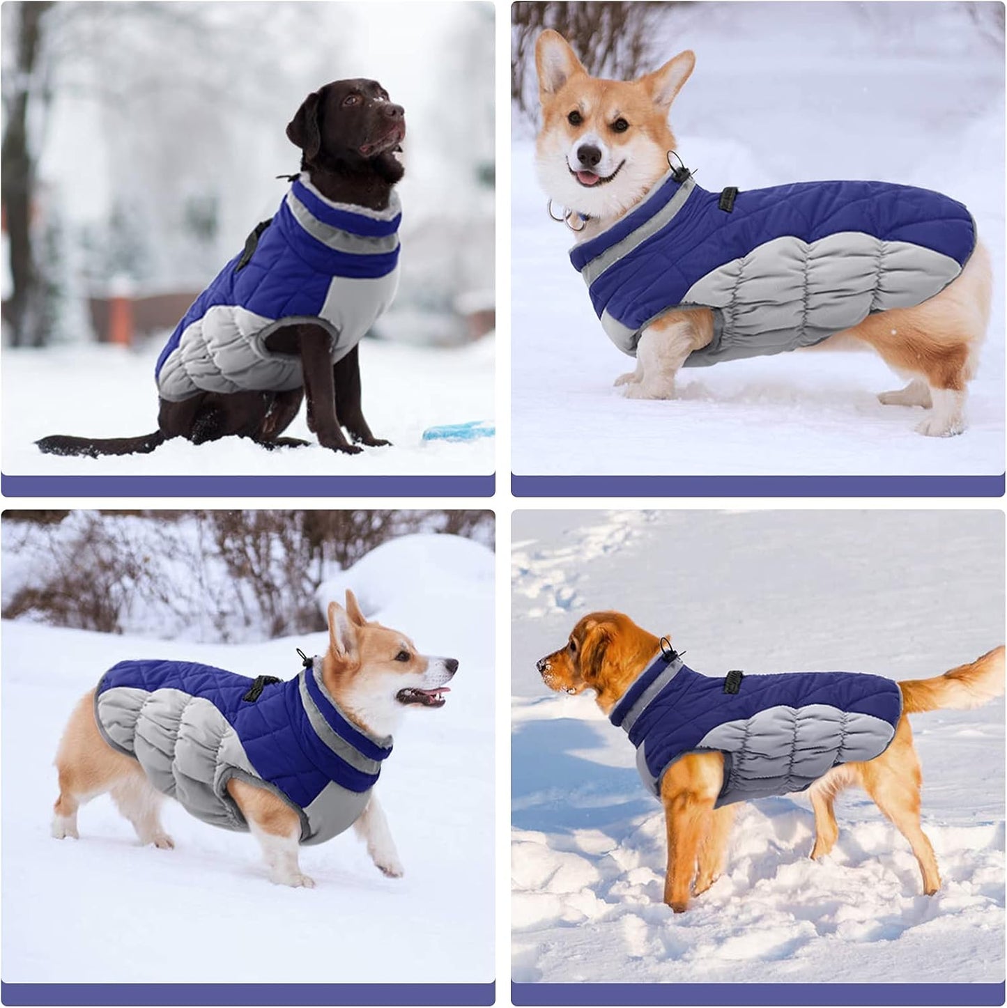 FUAMEY Dog Coat for Large Dogs,Waterproof Dog Winter Jacket with Harness Built in Puppy Cold Weather Coats Reflective Pet Vest with Zipper Warm Fleece Dogs Snowsuit Windproof Blue XXXL