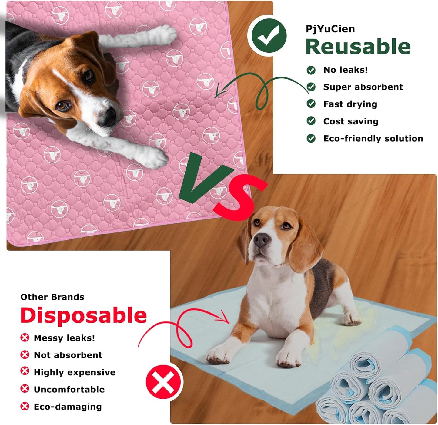 PJYuCien Washable Dog Playpen Mat, 2 Pack 36”x 36” Pink, Leak-Proof Reusable Puppy Pee Pads, Non-Slip Pee Mat for Whelping Pads, Crate, Potty Training, Puppy (Note: Mat Only, Playpen Not Included)