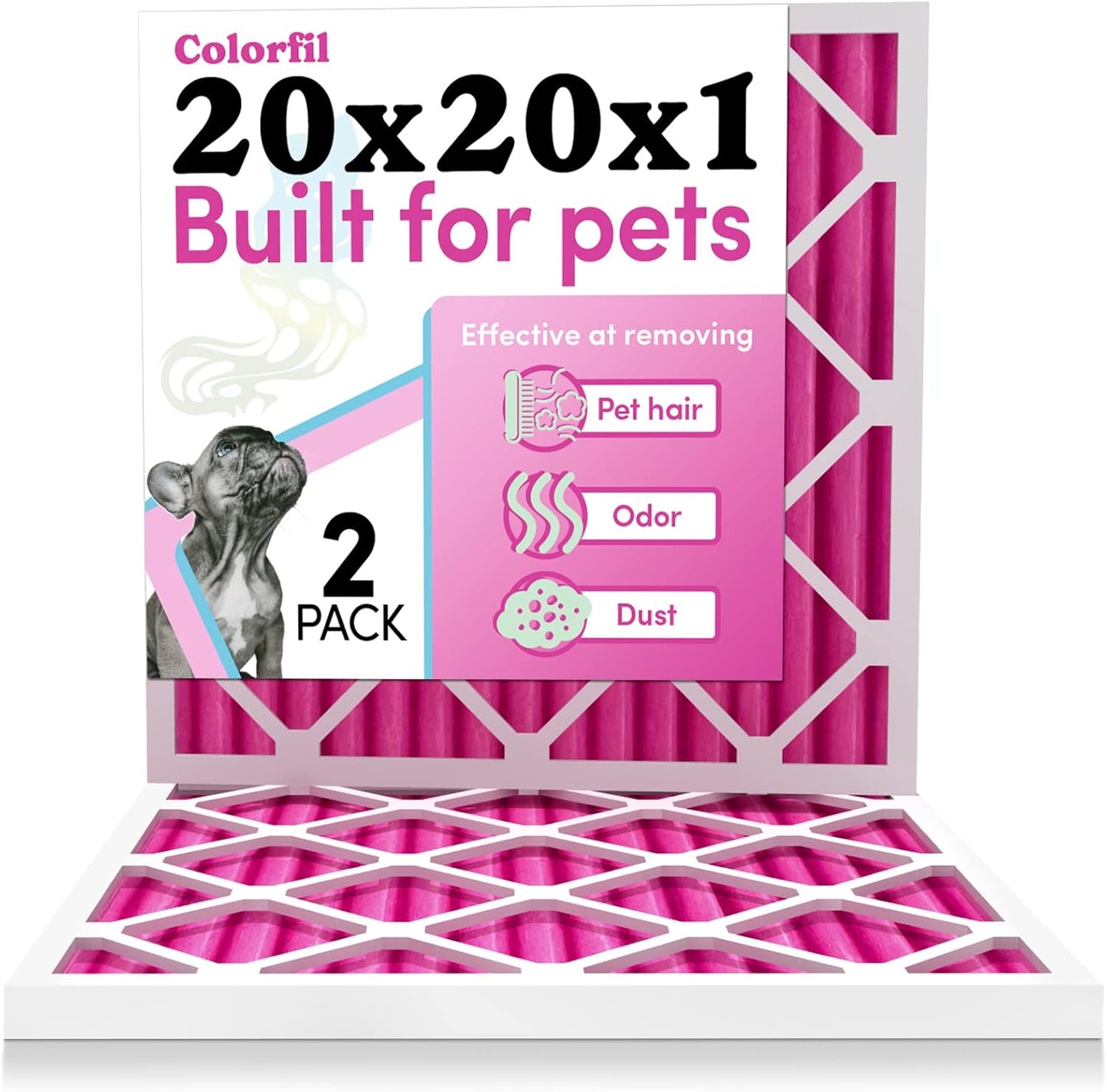 Colorfil 20x20x1 Air Filter (2-Pack) | Made in the USA | Color Changing | Remove Cat and Dog Odor | MERV 8 for Pet Hair Dander and Dust | 19.5"x19.5"x0.75" Exact Size