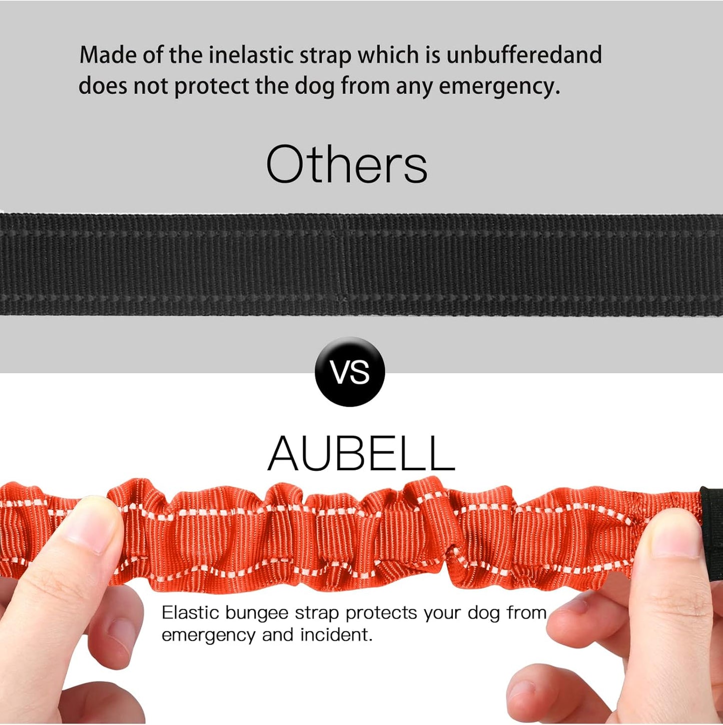 AUBELL Dog Seat Belt for Car,Updated 3-in-1 Adjustable Reflective Bungee Heavy Duty Dog Car Harness Tether with Clip Hook Latch & Buckle,Swivel Zinc Alloy Carabiner,Orange