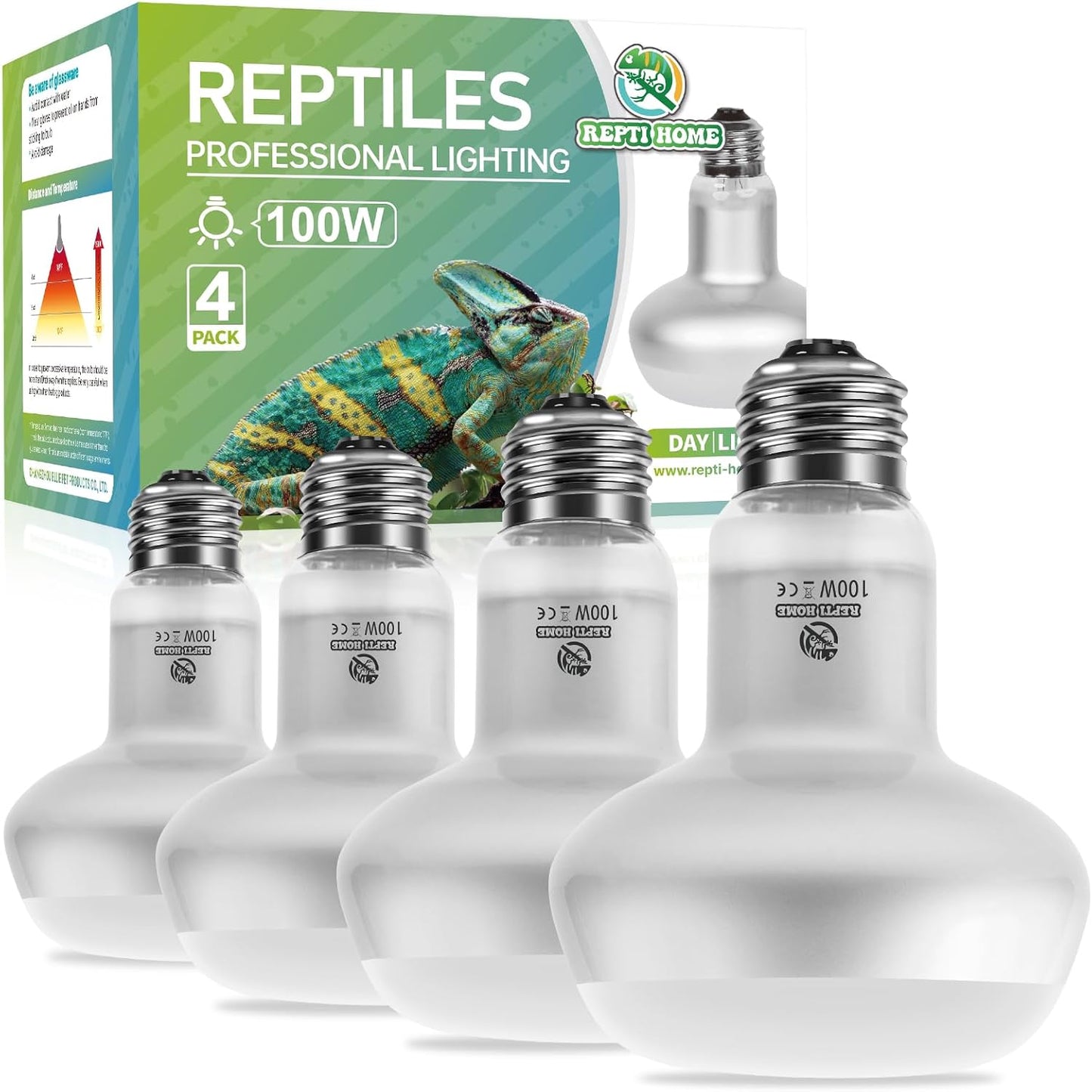 Reptile Heat Lamp 4Pack 100W, Intense Basking Spot Light Bulb with UVA, Simulate Natural Daylight Heat Bulb for Reptile, Turtle, Bearded Dragon, Lizard, Tortoise, Gecko, Snake