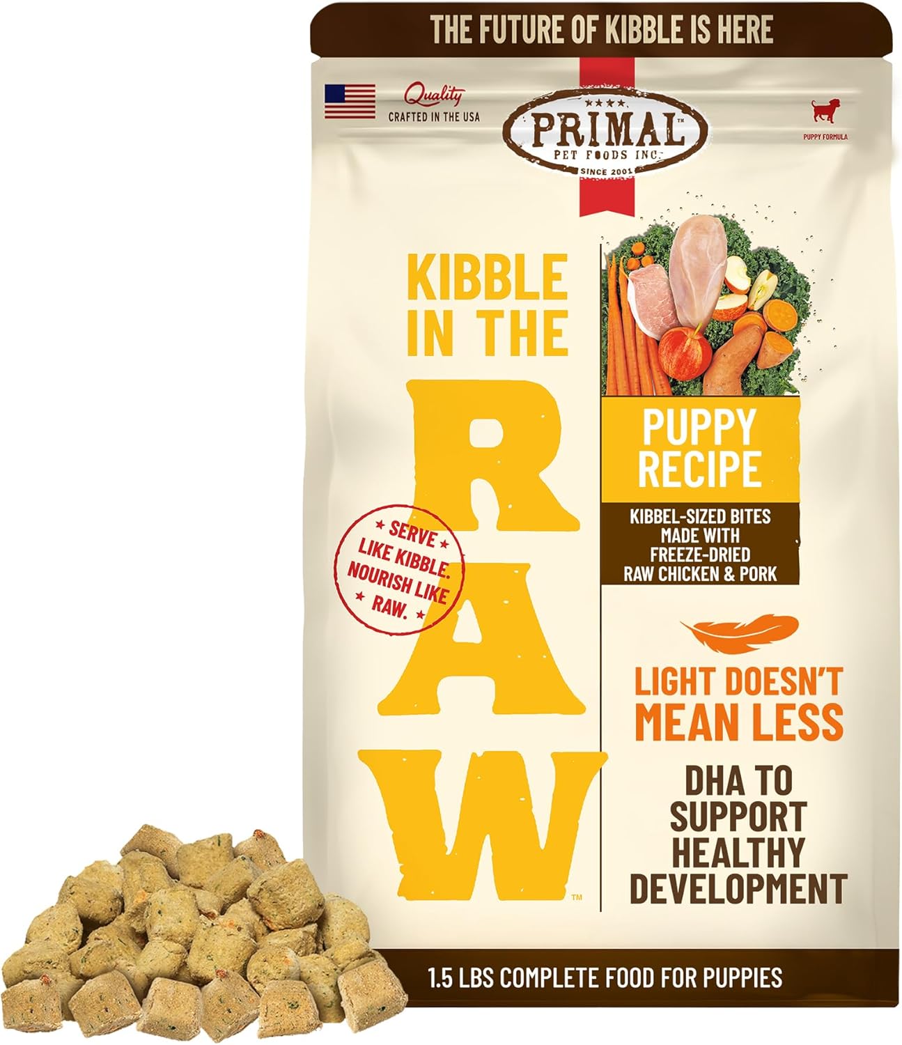 Primal Kibble in The Raw, Freeze Dried Dog Food, Puppy Recipe, Scoop & Serve, Made with Raw Protein, Whole Ingredient Nutrition, Crafted in The USA, Dry Dog Food 1.5 lb Bag