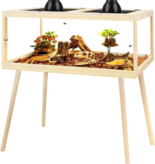 PROLEE Bearded Dragon Tank with Leg,Tempered Glass Lizard Tanks and Reptile Enclosure,Up to 78 Gallon Reptile Tank with Metal Mesh and Lockable Door for Snakes,Chameleon (Oak, 78Gallons,48inch)