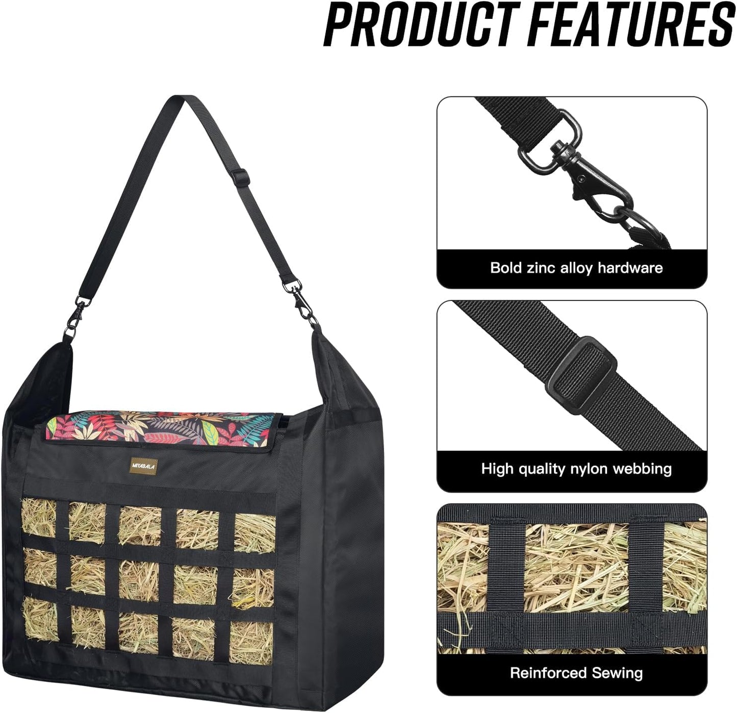 Hay Bag for Horses,Slow Feeder for Horse/Donkey/Goat, Premium 1680D Oxford Cloth,Easy to Fill and Hang with Extra Large Opening(Leaf)