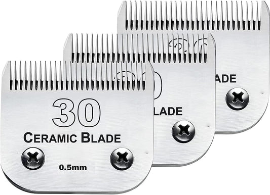 Audoc 3Pack #30 Blade Dog Grooming Clipper Replacement Blades Compatible with Wahl/Oster Dog Clippers,Detachable Ceramic Blade & Stainless Steel Blade,Size-30, 1/50-Inch Cut Length (64260)