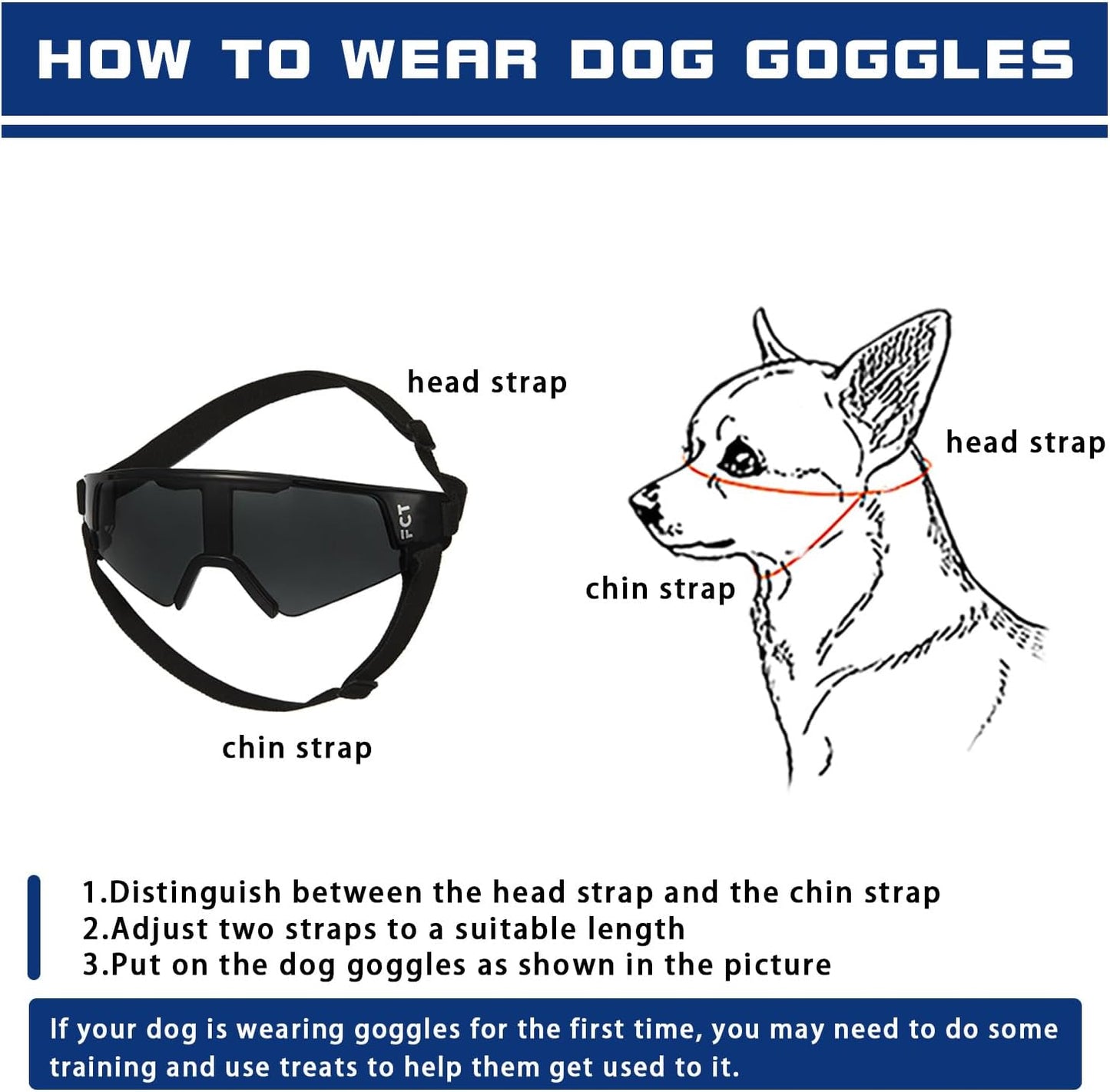 Dog Goggles for Small to Medium Breed, Dog Sunglasses UV Protection, Windproof & Anti-Fog, Puppy Sunglasses with Padded Frame and Adjustable Straps for Outdoor Riding, Driving(Black)