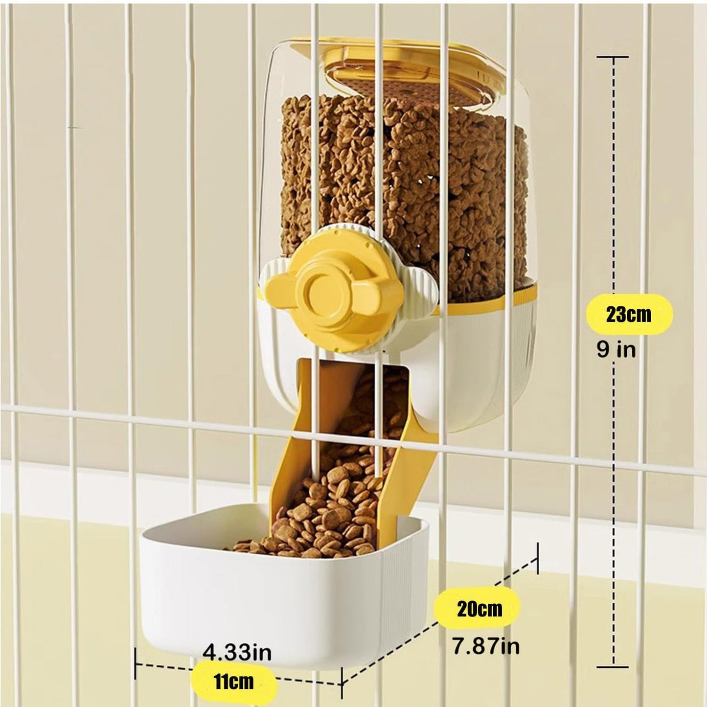Pet Hanging Automatic Feeders Drinking Bowls,Gravity Rabbit Feeder and Water Set,Cage Cat Food Bowl Feeding Station for Puppy Kitten Chinchilla Hedgehog Guinea Pig Ferret (Yellow-Food)