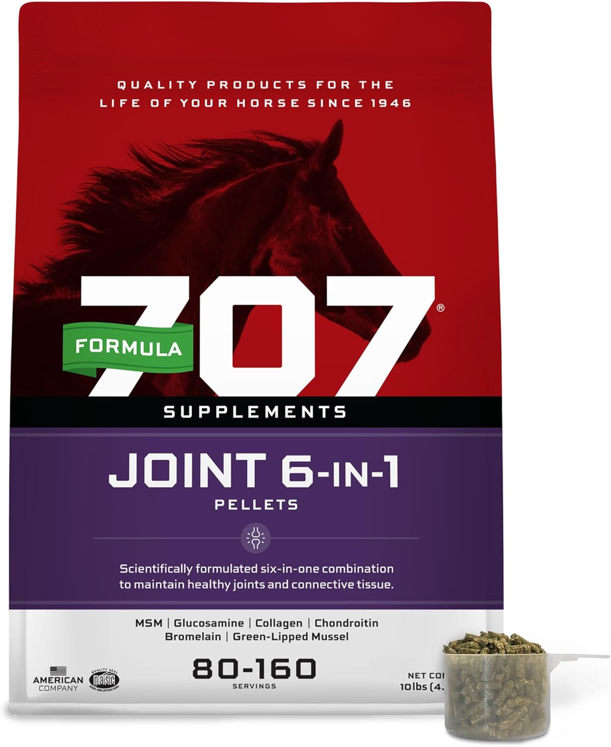Formula 707 Joint 6in1 Equine Supplement 10 lb Bag – Support for Joint Integrity and Inflammatory Response in Horses – Green-Lipped Mussel, MSM, Glucosamine, Chondroitin & Collagen