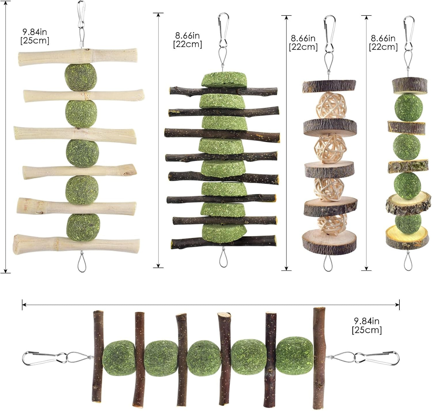 ERKOON Bunny Chew Toys, Rabbit Chew Toys for Teeth Grinding, Improve Dental Health, 100% Natural Apple Wood Timothy Grass Cake Treats for Rabbits Guinea Pigs Chinchillas Bunnies Hamsters (5 Pcs)