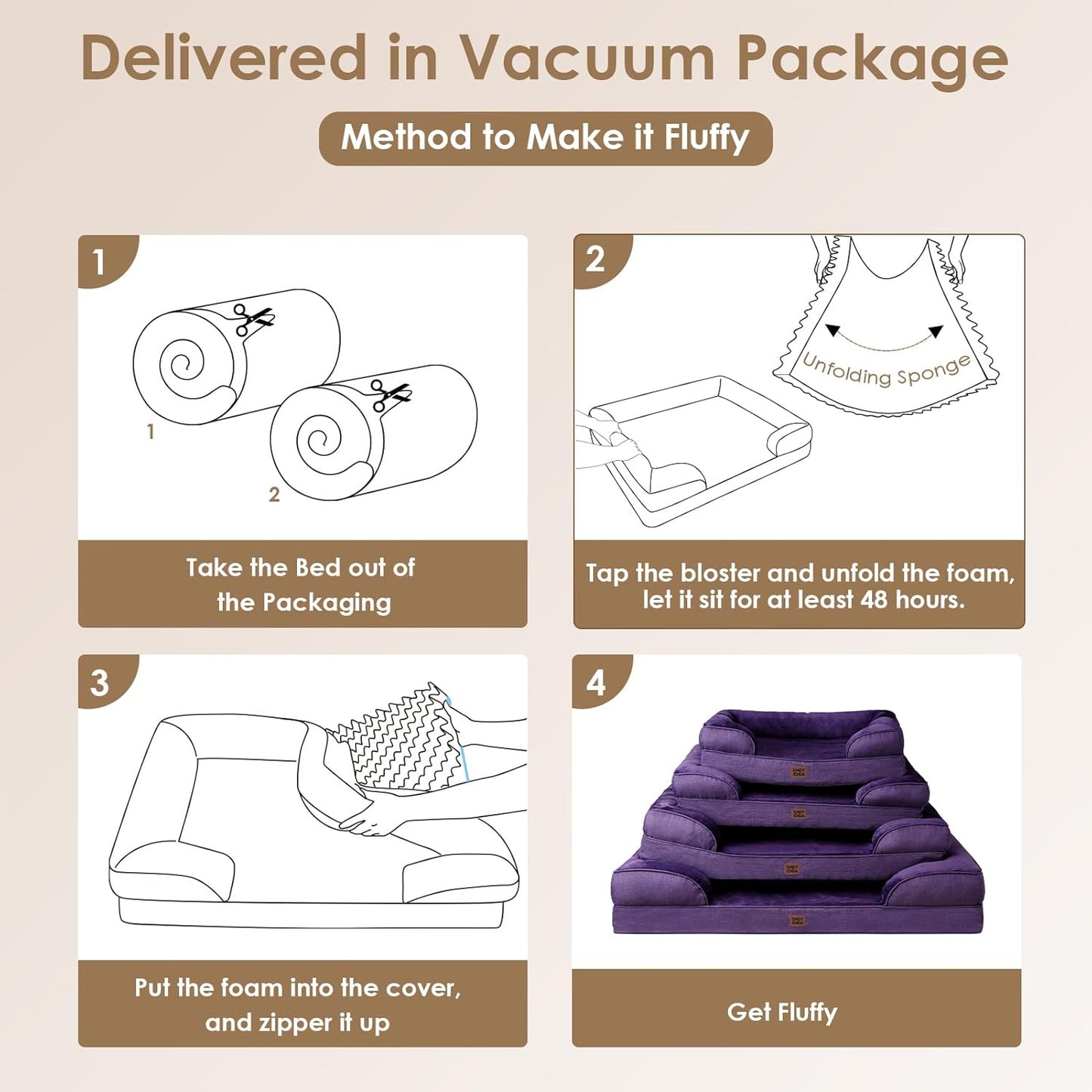 EHEYCIGA Orthopedic Dog Bed for Medium Dogs, Waterproof Memory Foam Medium Dog Beds with Sides, Non-Slip Bottom and Egg-Crate Foam Pet Couch Bed with Washable Removable Cover, Purple