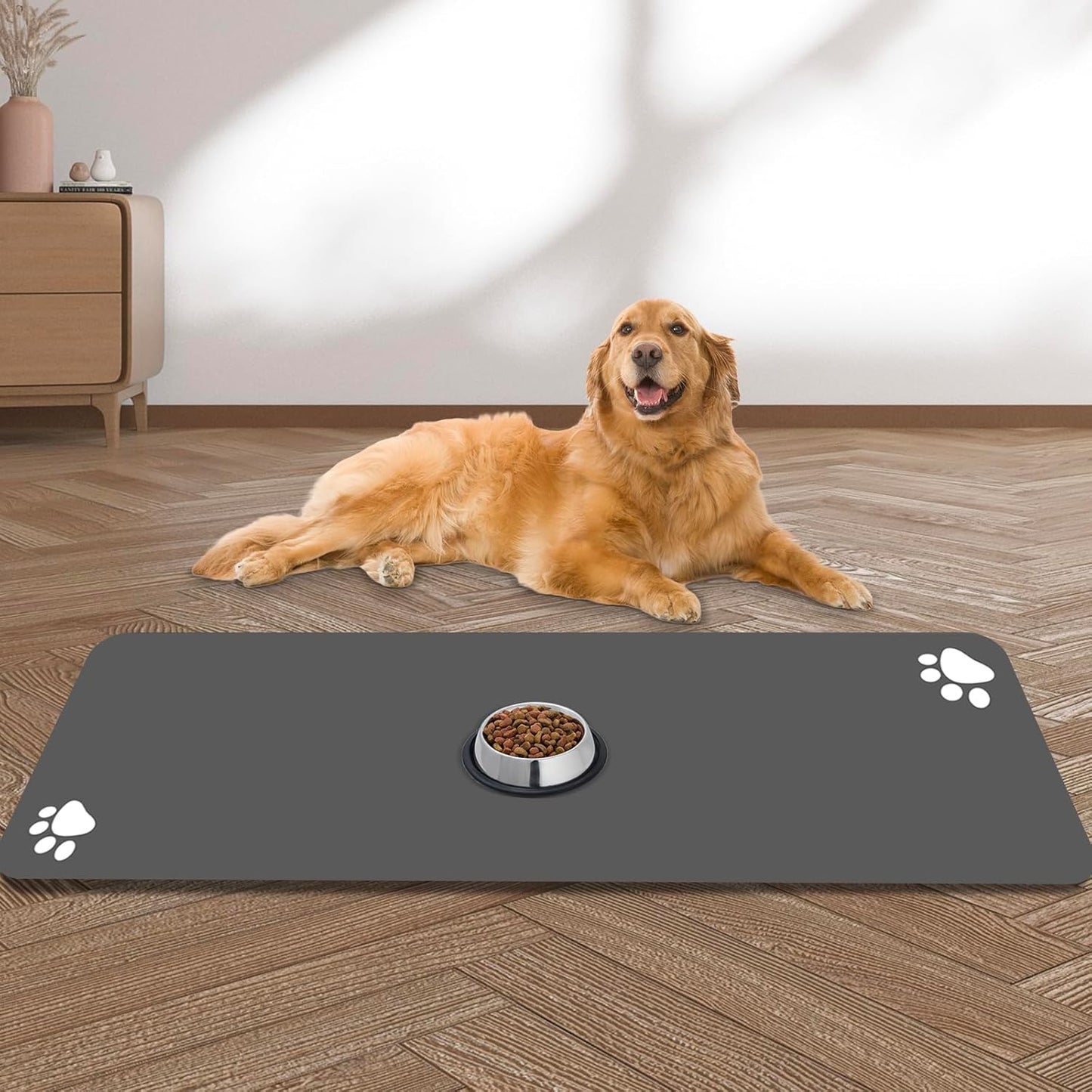 Large Pet Feeding Mat, 36" x 24" Absorbent Quick Dry Dog Mat for Food and Water Bowl, Non Skid Cat Bowl Mat, No Stains Quick Dry for Pet Water Dispenser Pet Supplies for Messy Drinkers