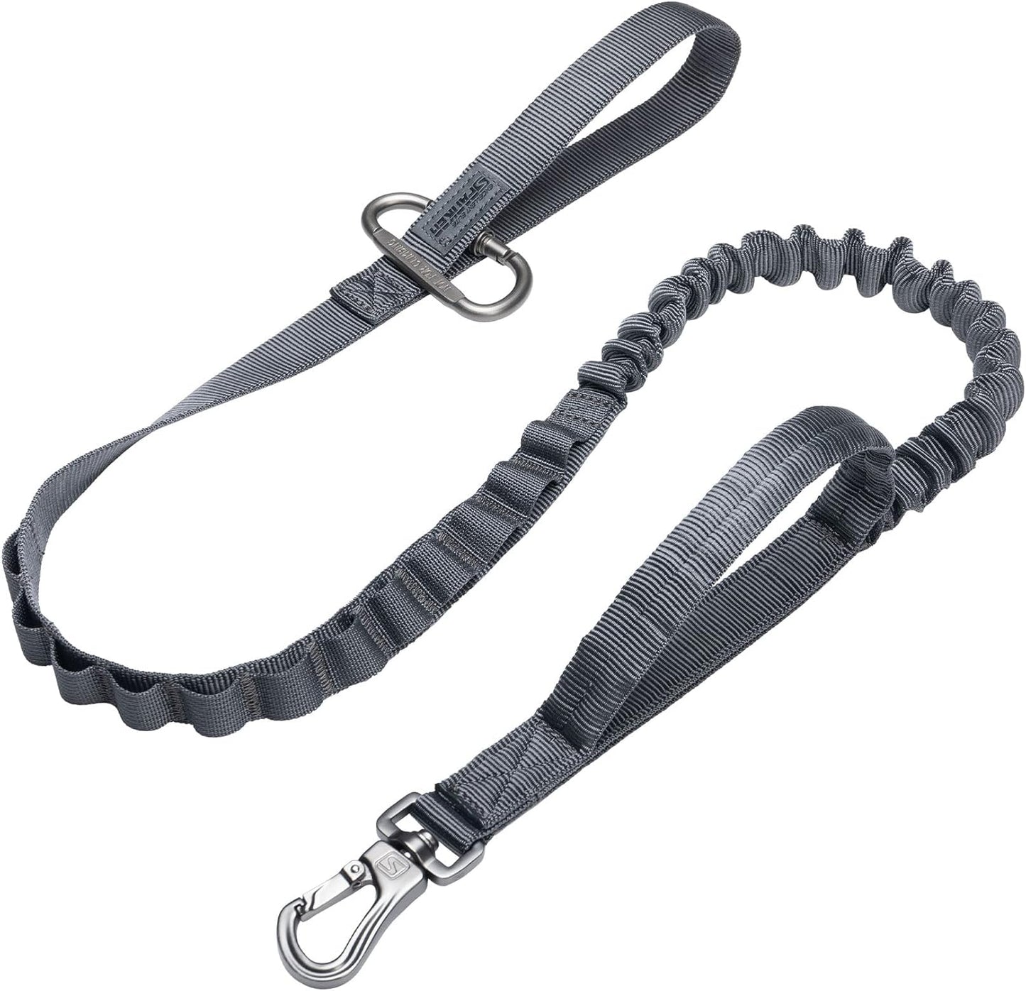 EXCELLENT ELITE SPANKER Tactical Bungee Dog Leash Military Adjustable Dog Leash Quick Release Elastic Leads Rope with 2 Control Handle(Grey