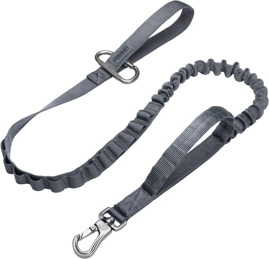 EXCELLENT ELITE SPANKER Tactical Bungee Dog Leash Military Adjustable Dog Leash Quick Release Elastic Leads Rope with 2 Control Handle(Grey