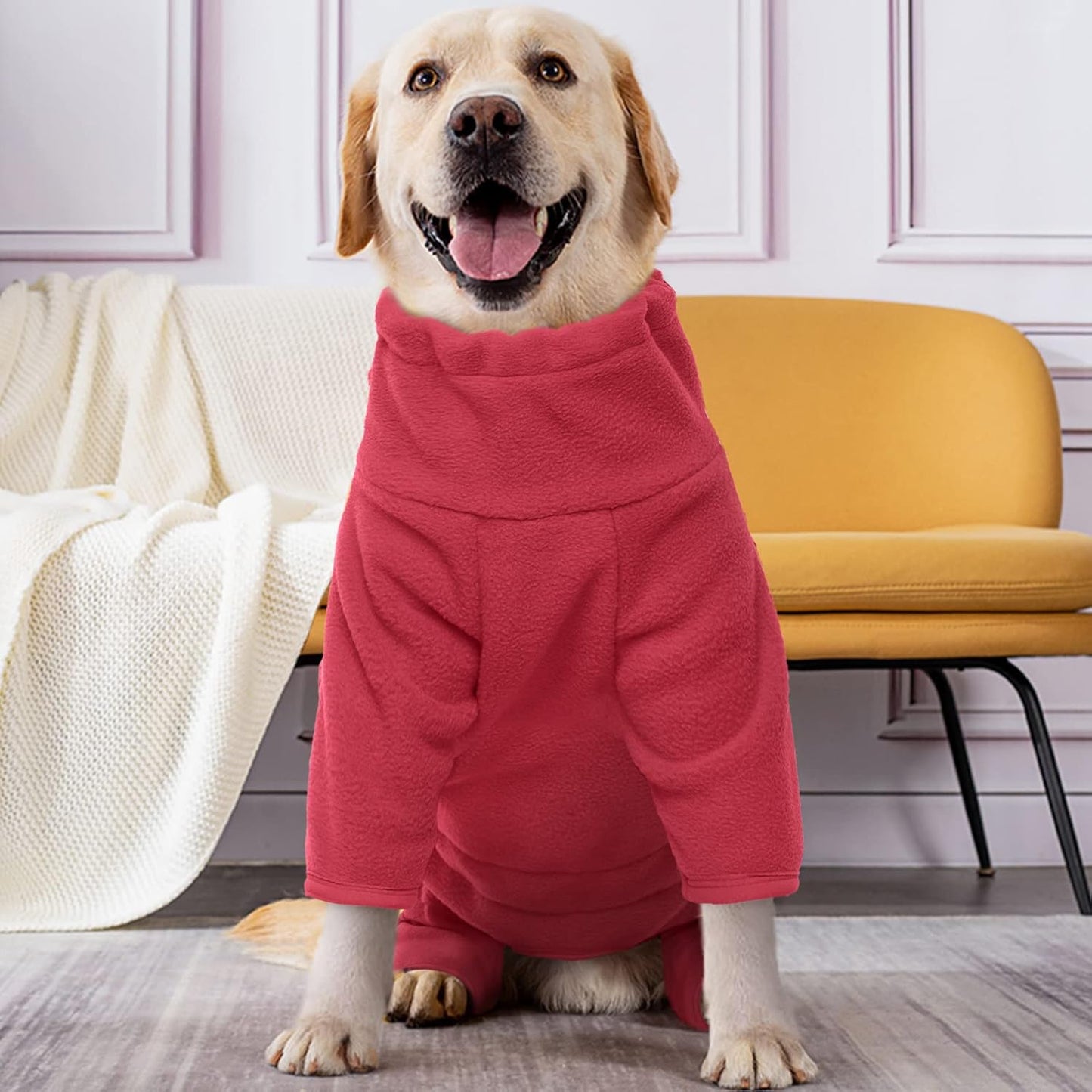 ROZKITCH Dog Pajamas XL, Pet Windproof Warm Cold Weather Jacket Vest Cozy Jumpsuit Apparel Outfit Clothes for Small Medium Large Dog Walking Hiking Sleep Red XL