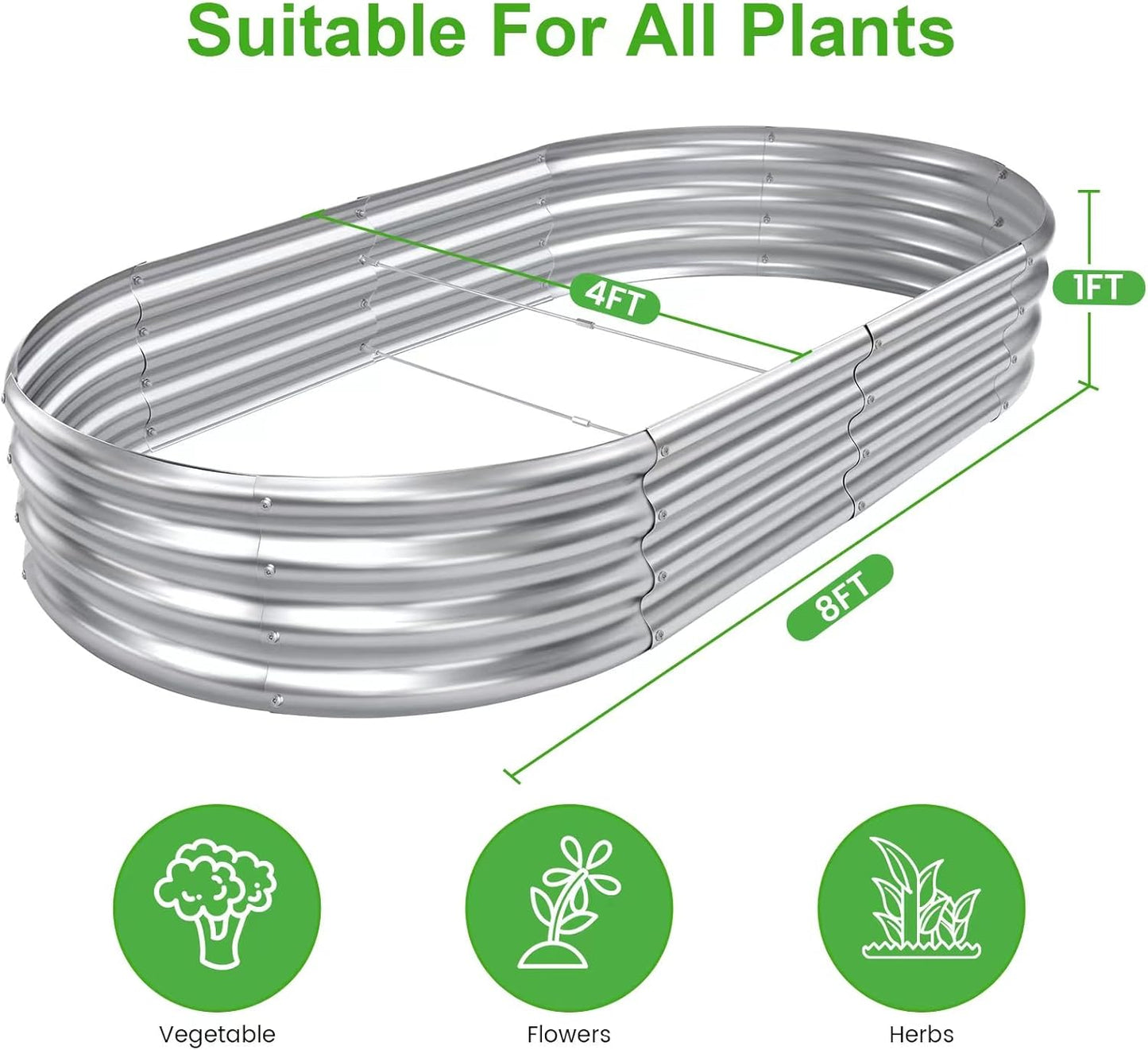 2pack 8×4×1ft Raised Garden Bed,Outdoor Galvanized Planter Boxes, Oval Large Metal Raised Garden Beds for Vegetables