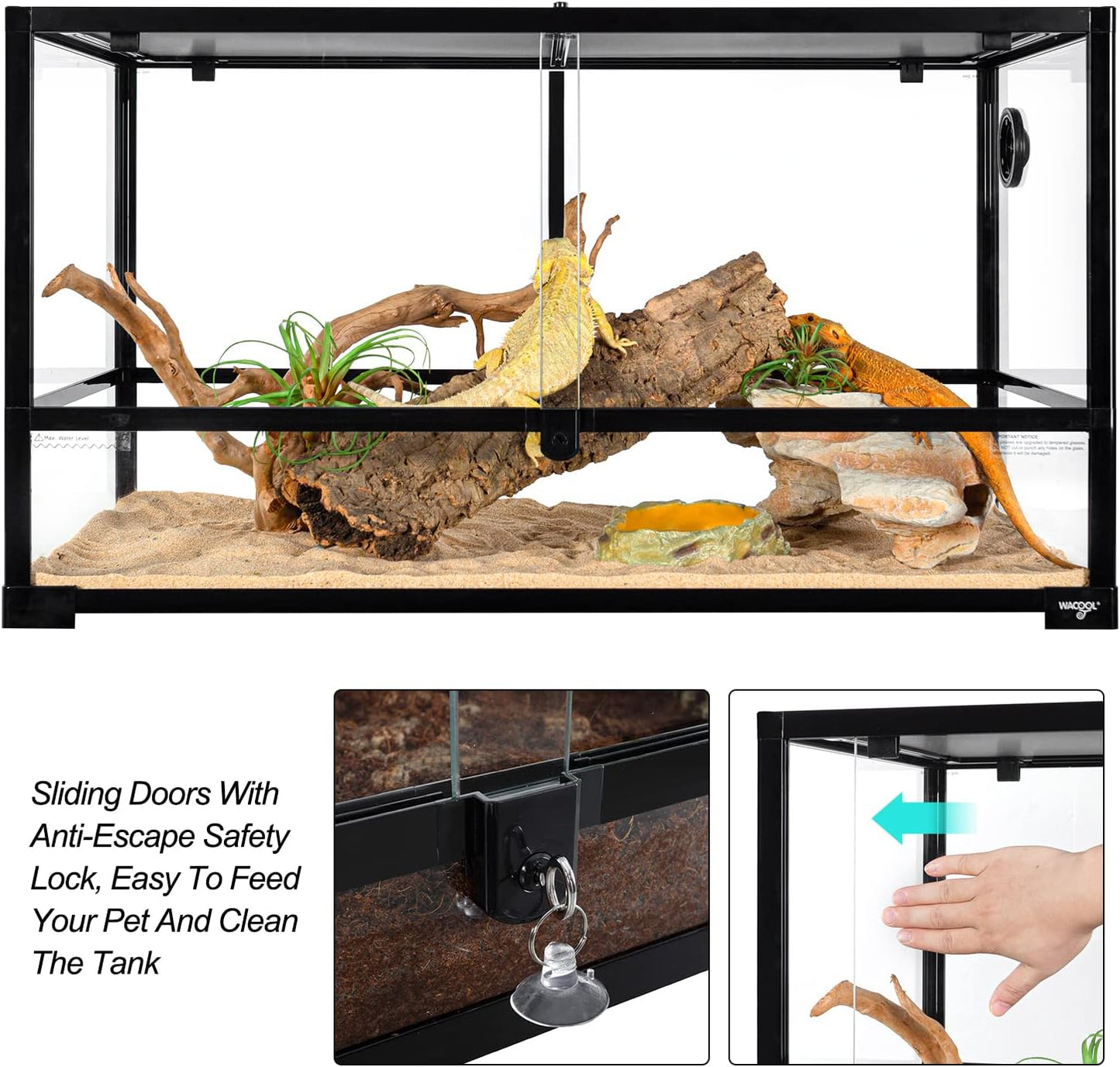 Large Reptile Tank 55 Gallon, 360°Full Vision Glass Reptile Terrarium with Top Mesh Lid for Beaded Dragon Lizard Gecko Snake Hermit Crab Use, 36"(W) X18(D) X20(H)