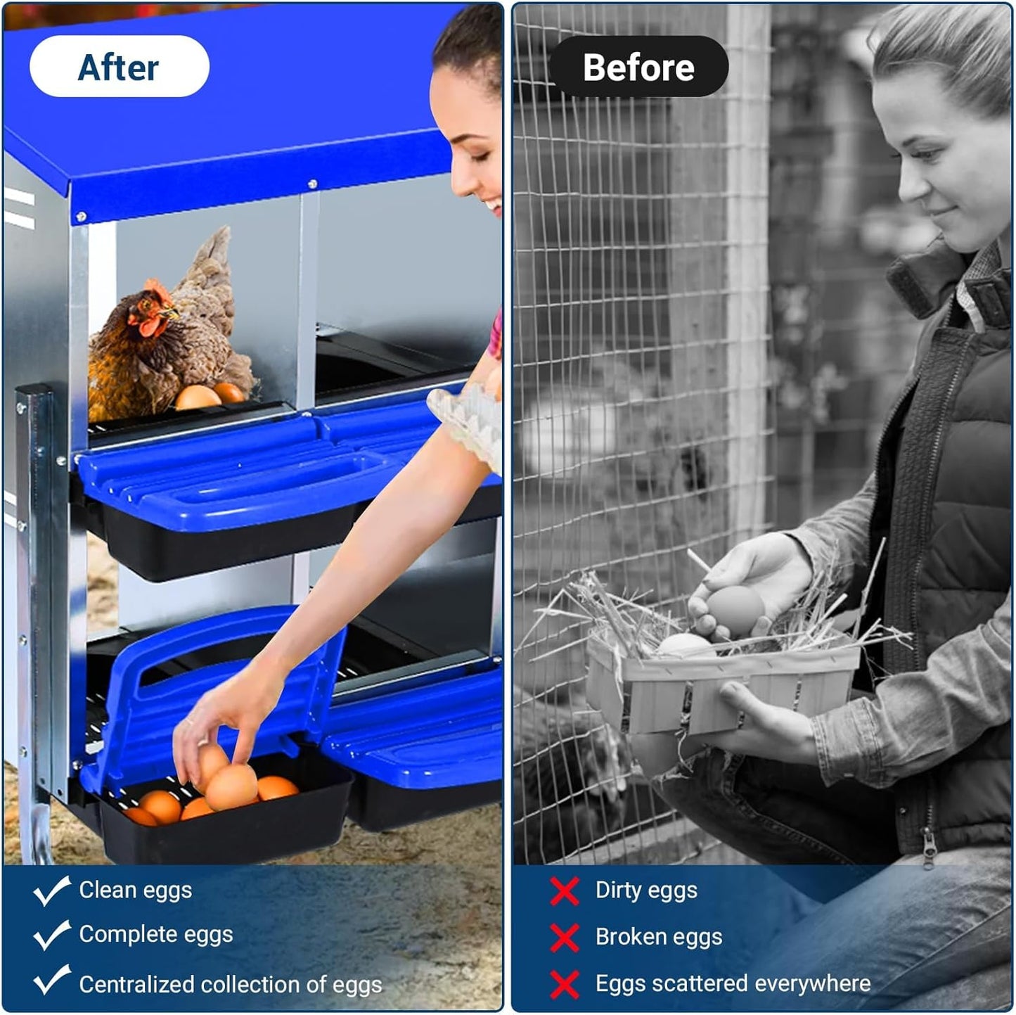 Chicken Nesting Box, 10 Hole 2 Layer Hen Nest Boxes, Roll Away Eggs Laying Boxes,Cleanable Pull Out Hen Roosting Boxes