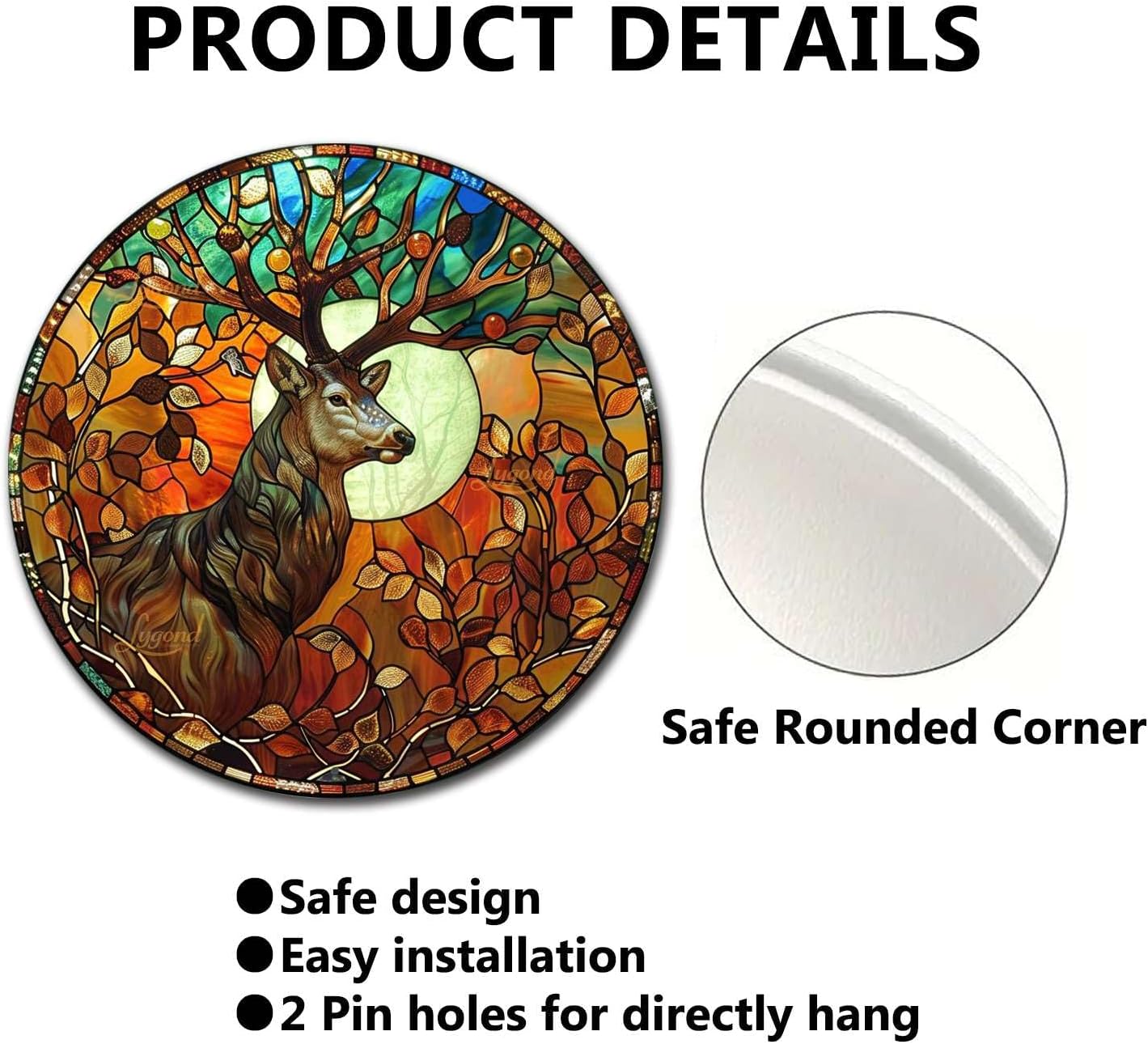 Lygond Metal Sign Tin Sign Circular Stained Glass Deer Gift For Gift 12×12 Inches