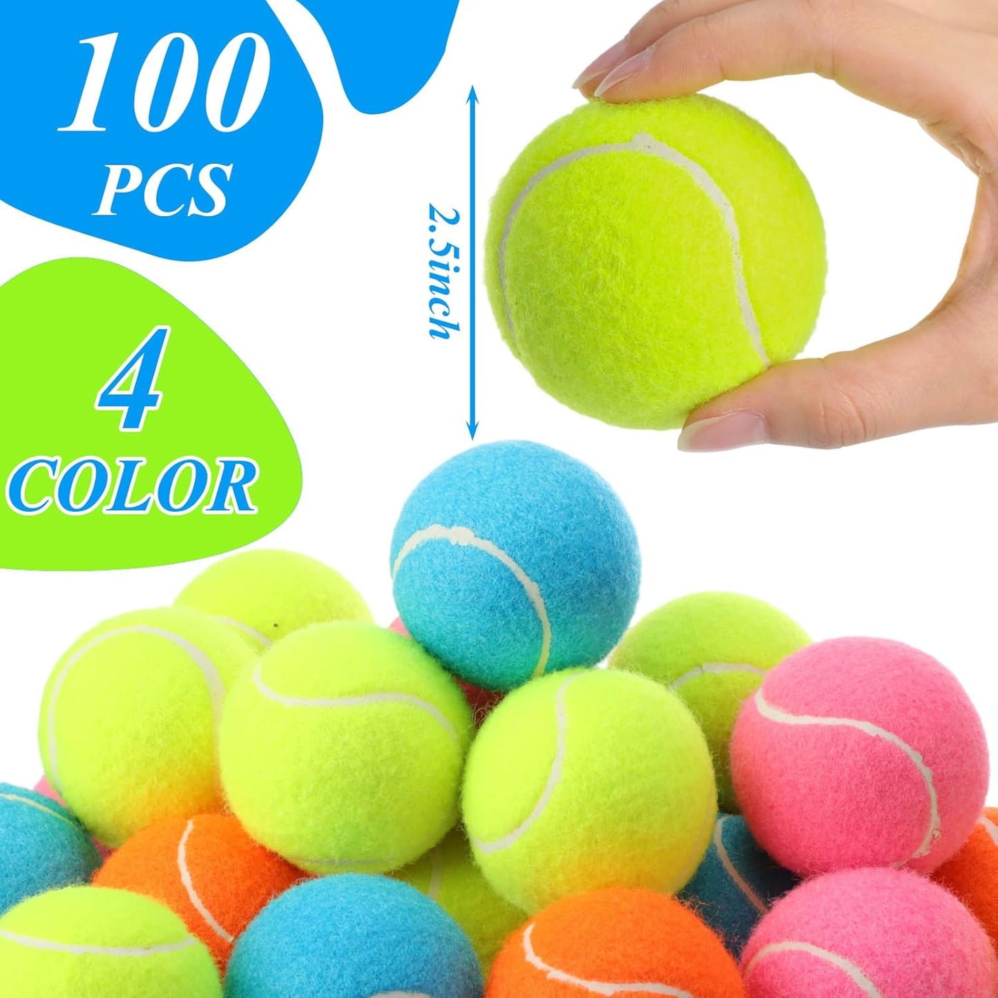 Skylety 100 Pcs 2.5 inch Squeaky Tennis Balls Bulk for Dogs Bouncy Floatable Tennis Balls Dog Playing Supplies Training Interactive Fetch Toys for Small Medium Puppy Exercise and Practice (Multicolor)