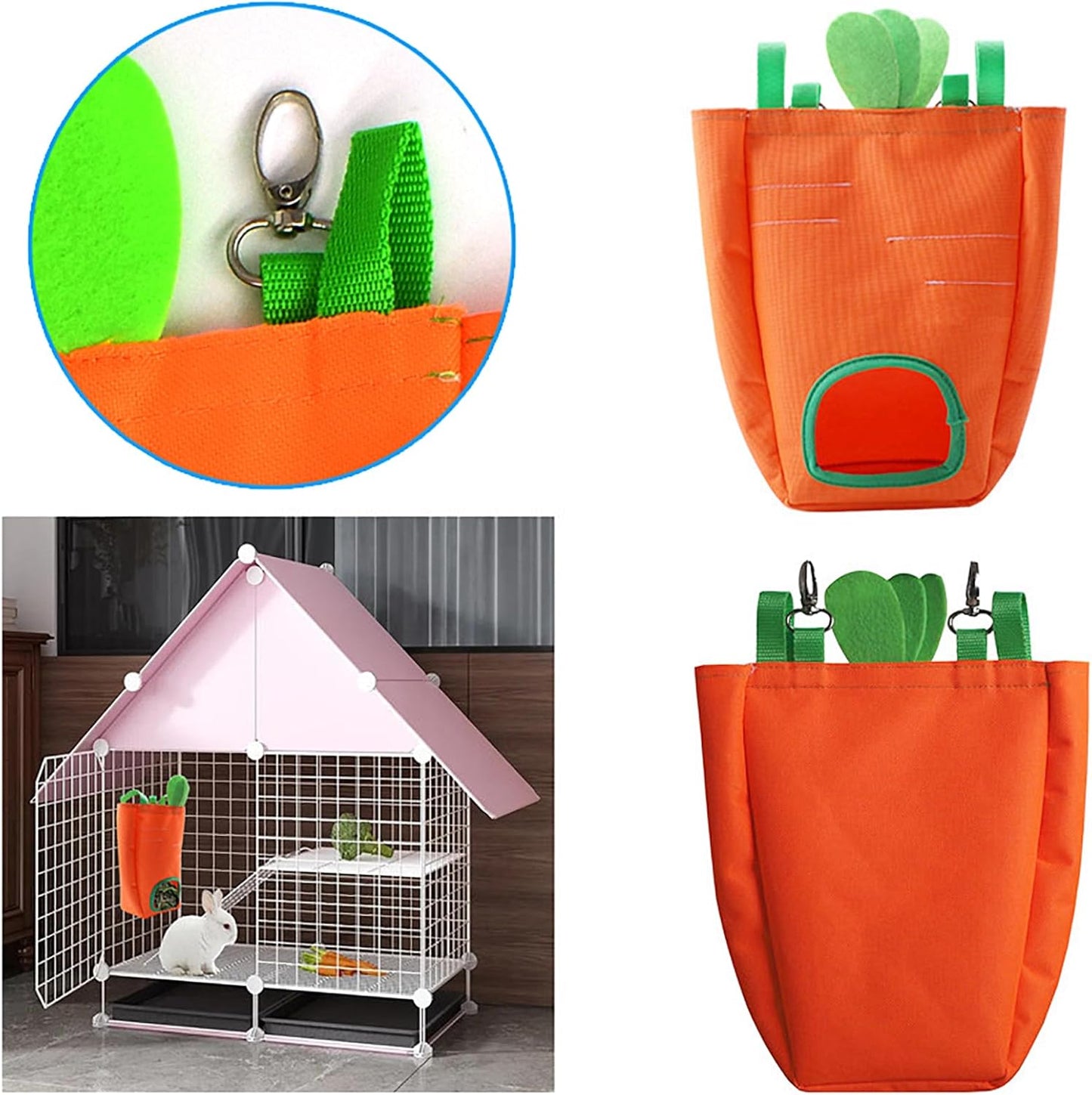 GKYZBB Rabbit Hay Feeder Bag for Cage Guinea Pig Timothy Hay Dispenser Storage Manger Hanging Large Less Waste for Bunny(Carrot)