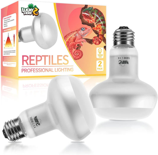LUCKY HERP Intense Heat Lamp Bulbs for Reptiles 100W 2 Pack, UVA Daylight Reptile Heat Lamp, Reptile Basking Heat Light Bulb for Amphibian, Tortoise, Bearded Dragon, Lizard, Turtle, Snake Heating Use