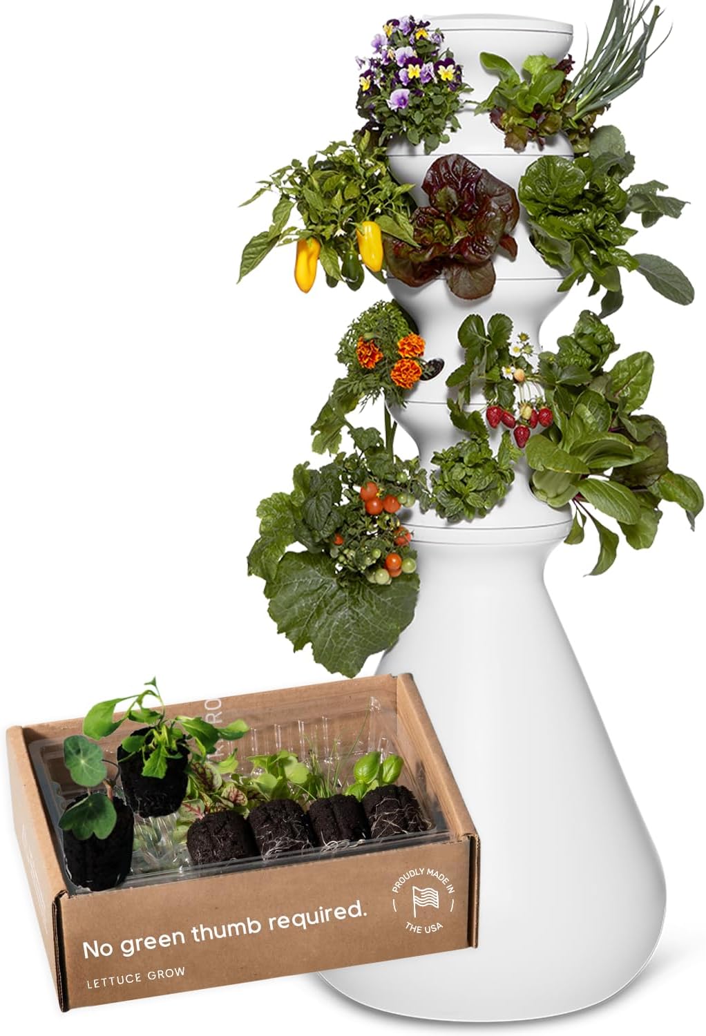 Farmstand Starter Kit + 24 Seedling Credit | Medium Hydroponic Growing System Kit | Self-Watering Outdoor Vertical Garden Planter Tower | 4ft 10in | Made in USA