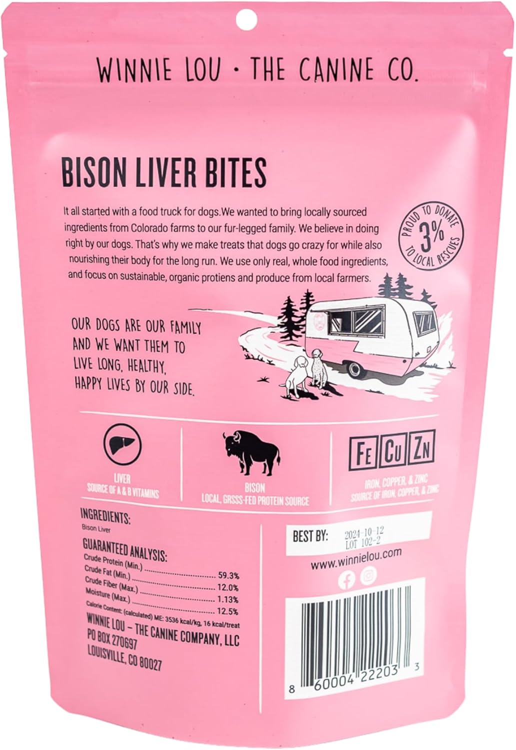 Winnie Lou Bison Liver Bites Dog Treats – Single Ingredient, Human Grade, Limited Ingredient Training Treats for Small, Medium & Large Dogs, Made in USA (1 Pack)