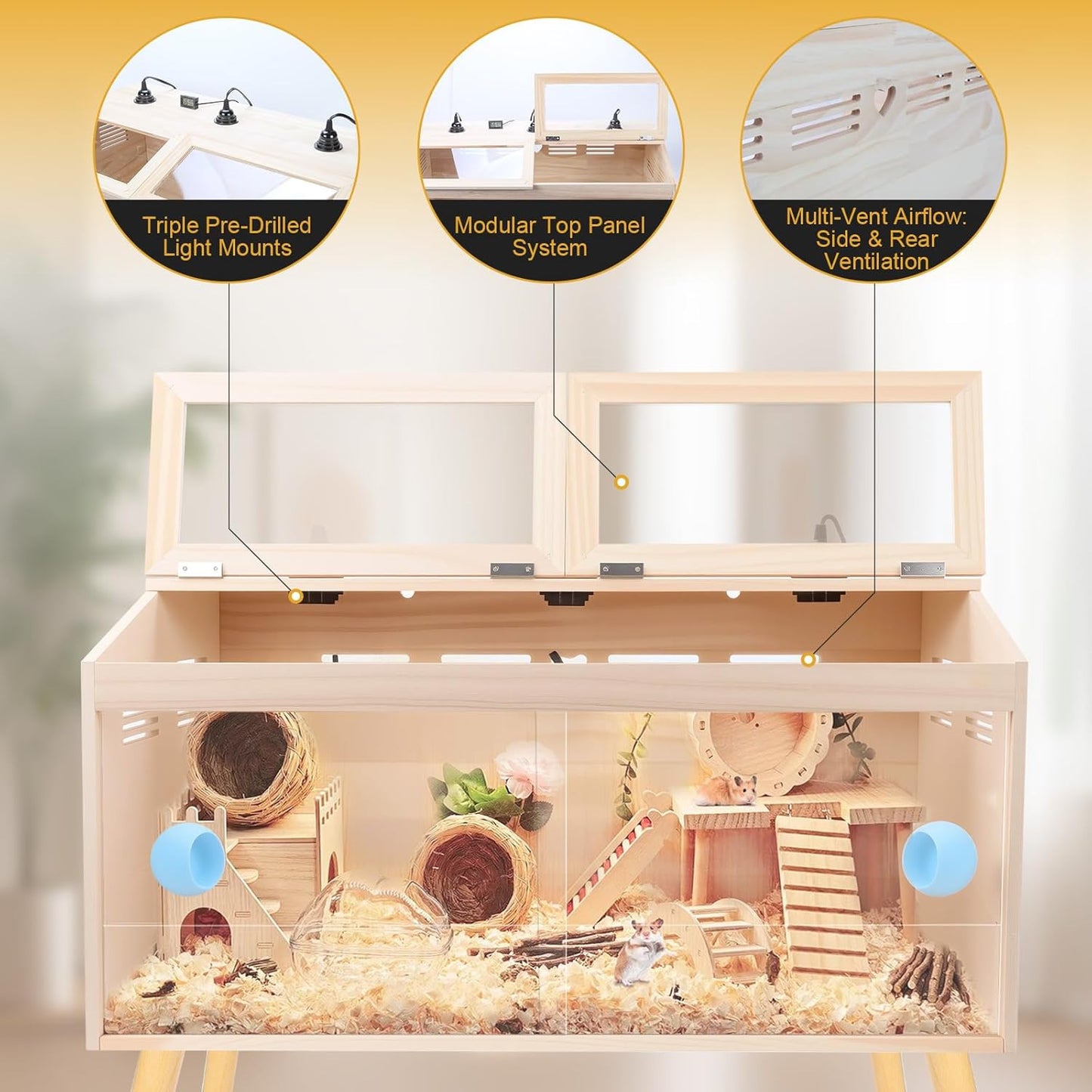 Reptile Terrarium with Stand & Ventilation - 33 Gallon Bearded Dragon Tank, Wood & Acrylic Enclosure, Reptile Tank Includes Waterproof Liner & Screwdriver (32.7" L x 14.5" W x 16.3" H)